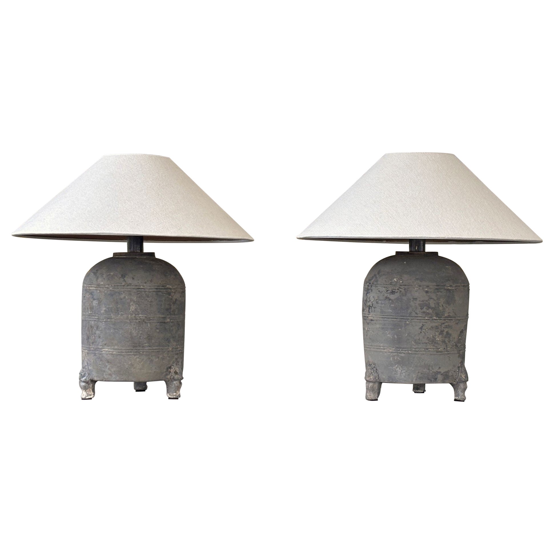 Pair Han Dynasty Period Unglazed Grain Jars Mounted as Table Lamps For Sale