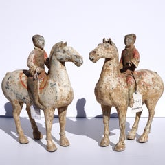 Pair of Han Dynasty pottery Horses and Equestrian Riders