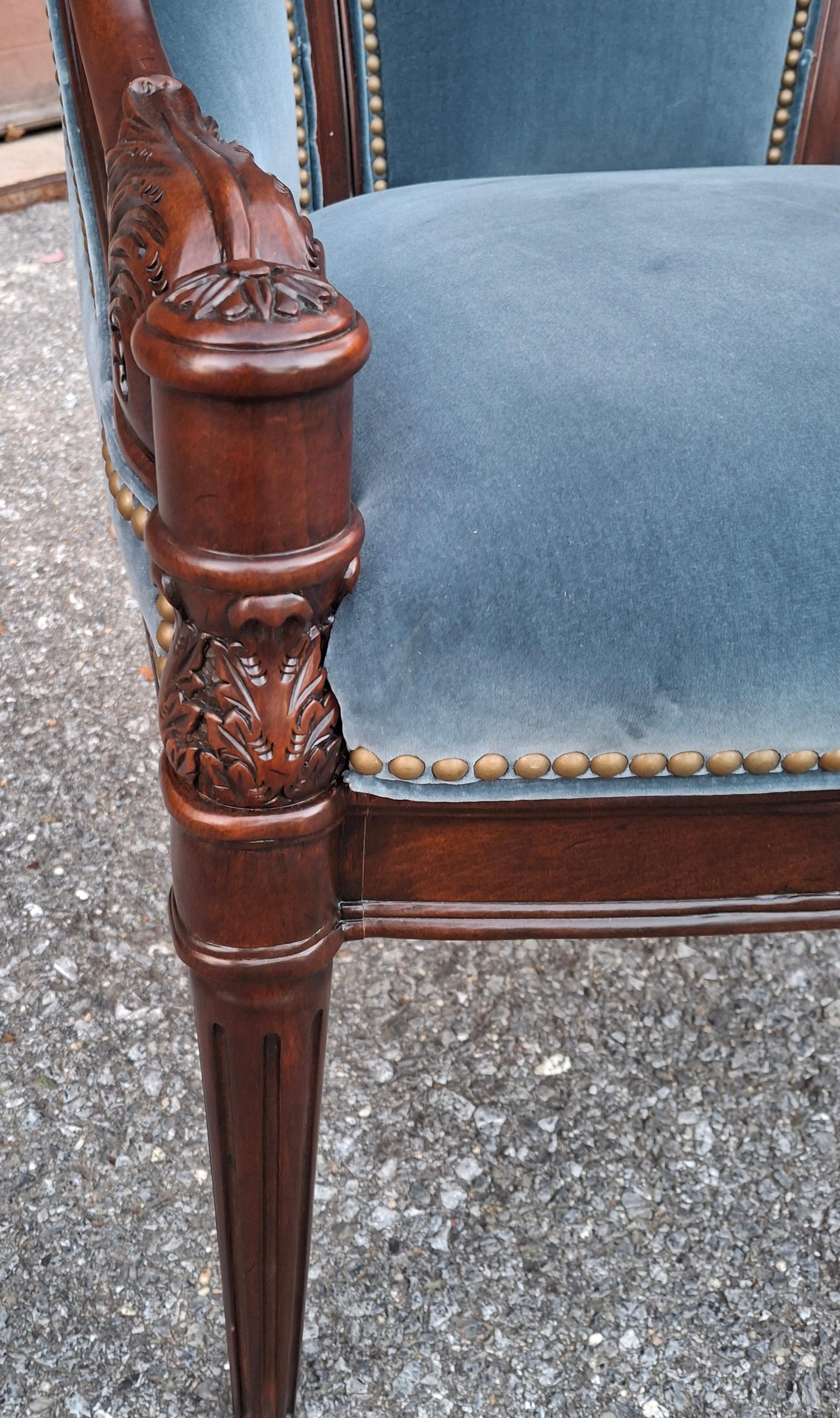 Paar Hancock & Moore Georgian Style Mahagoni und blauer Samt gepolsterte Stühle im Angebot 4