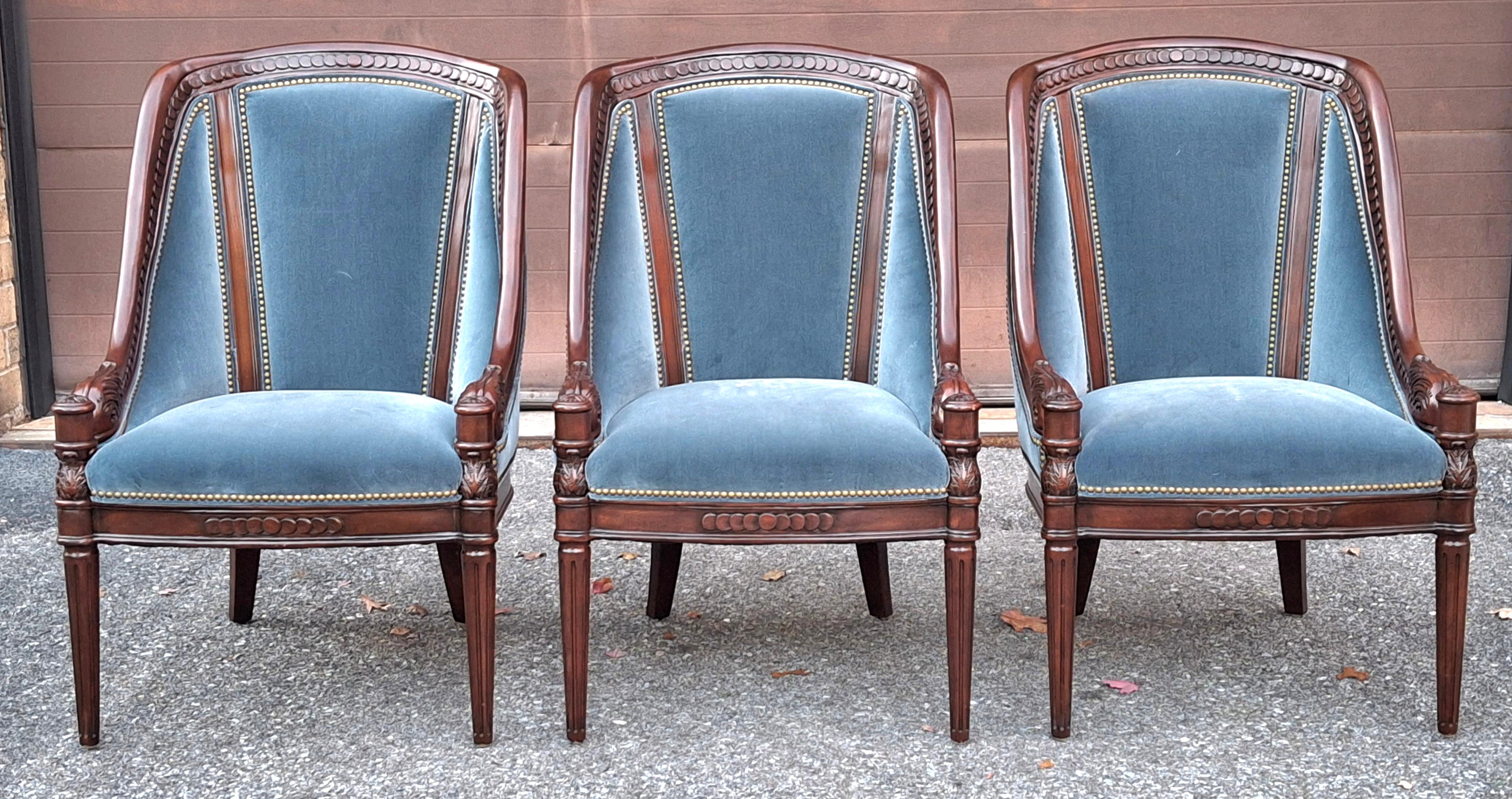 Paar Hancock & Moore Georgian Style Mahagoni und blauer Samt gepolsterte Stühle im Angebot 7