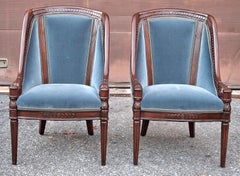 Pair Hancock & Moore Georgian Style Mahogany and Blue Velvet Upholstered Chairs