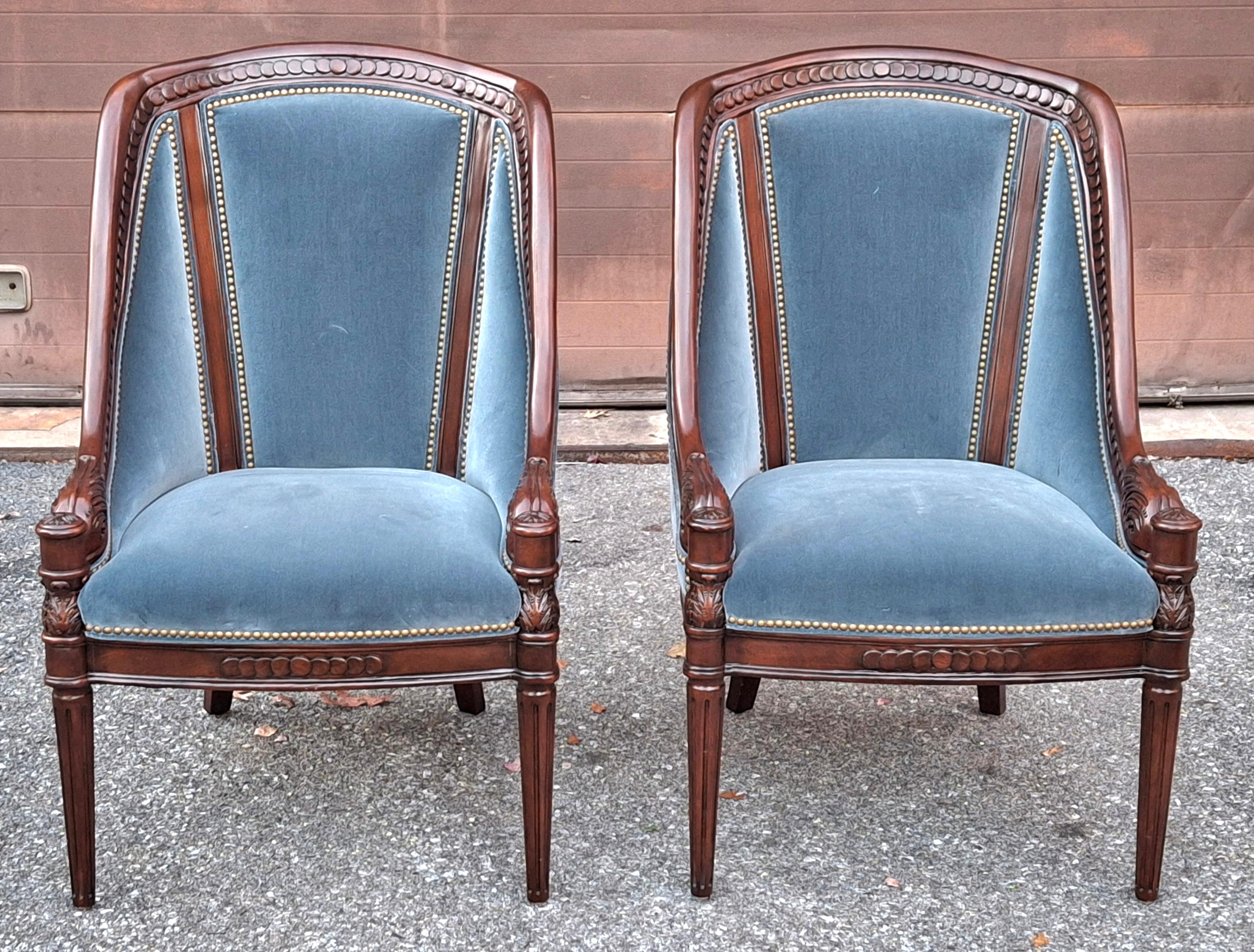 Paar Hancock & Moore Georgian Style Mahagoni und blauer Samt gepolsterte Stühle (amerikanisch) im Angebot