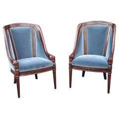 Pair Hancock & Moore Georgian Style Mahogany and Blue Velvet Upholstered Chairs