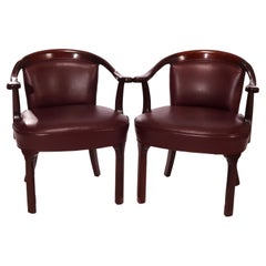 Paire de fauteuils de salon Hancock & Moore en acajou et cuir à dossier baril, 20ème siècle