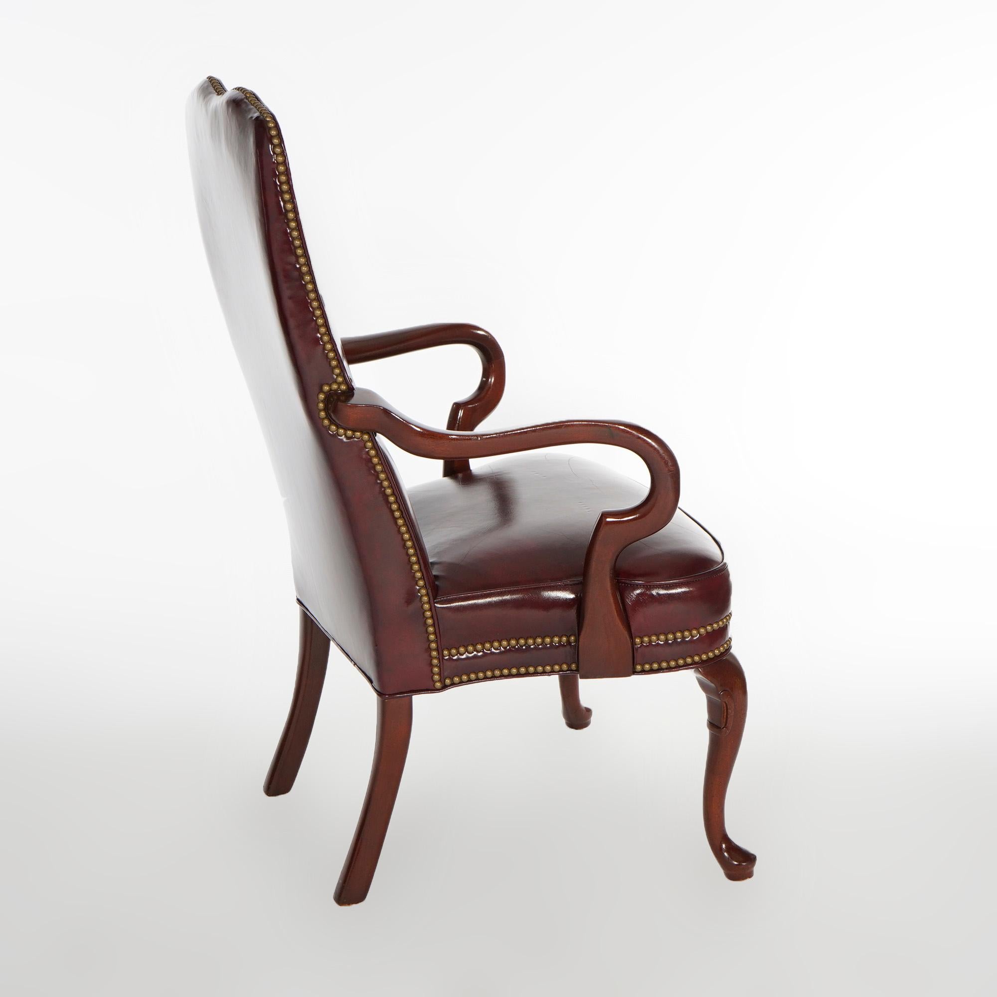Pair Hancock & Moore Queen Anne Style Leather & Mahogany Arm Chairs 20th C 6