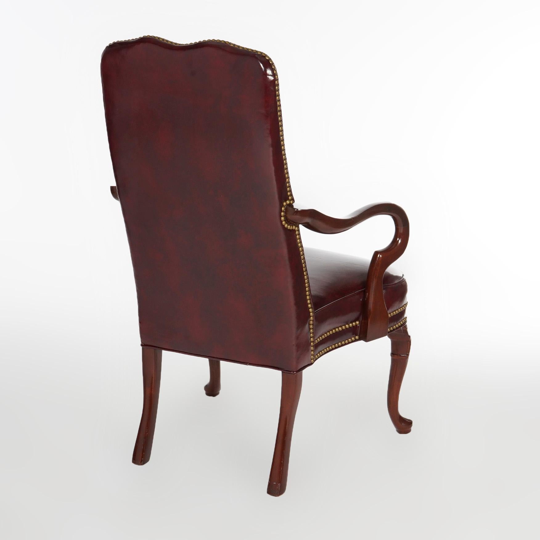 Pair Hancock & Moore Queen Anne Style Leather & Mahogany Arm Chairs 20th C 8