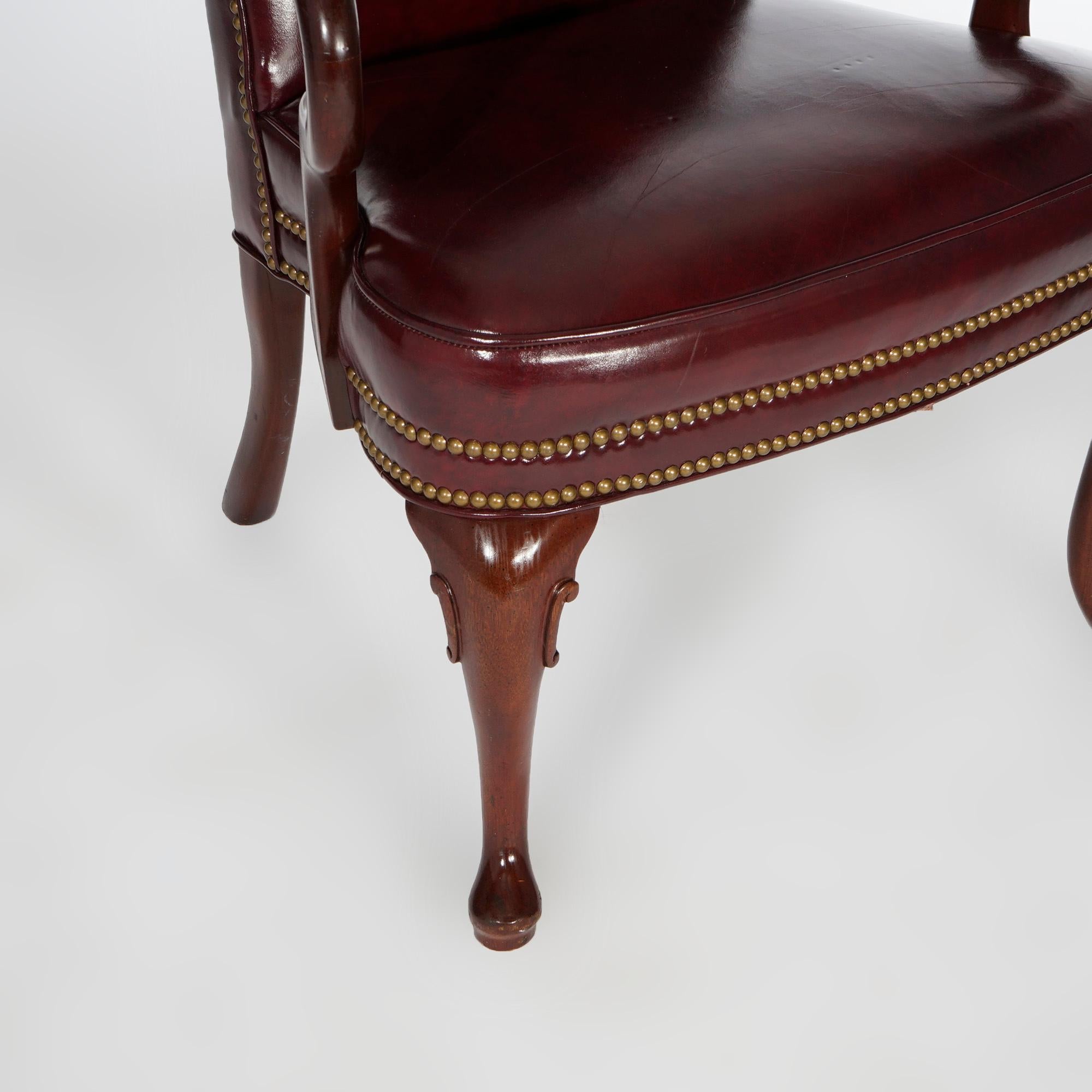 Pair Hancock & Moore Queen Anne Style Leather & Mahogany Arm Chairs 20th C 9