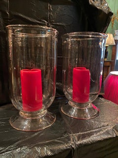 Hand Blown Crystal Hurricane Lantern Table Lamp Candleholder Light Design, Pair