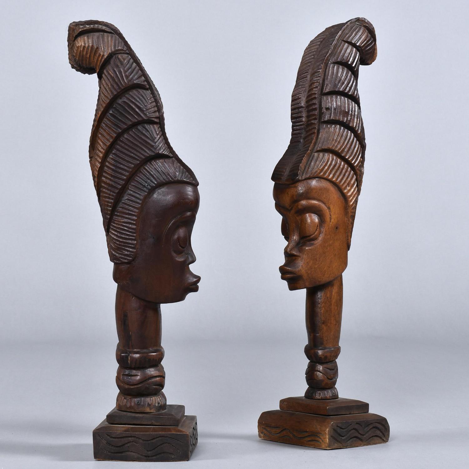 Paire de bustes africains sculptés à la main, 24 pouces en vente 3