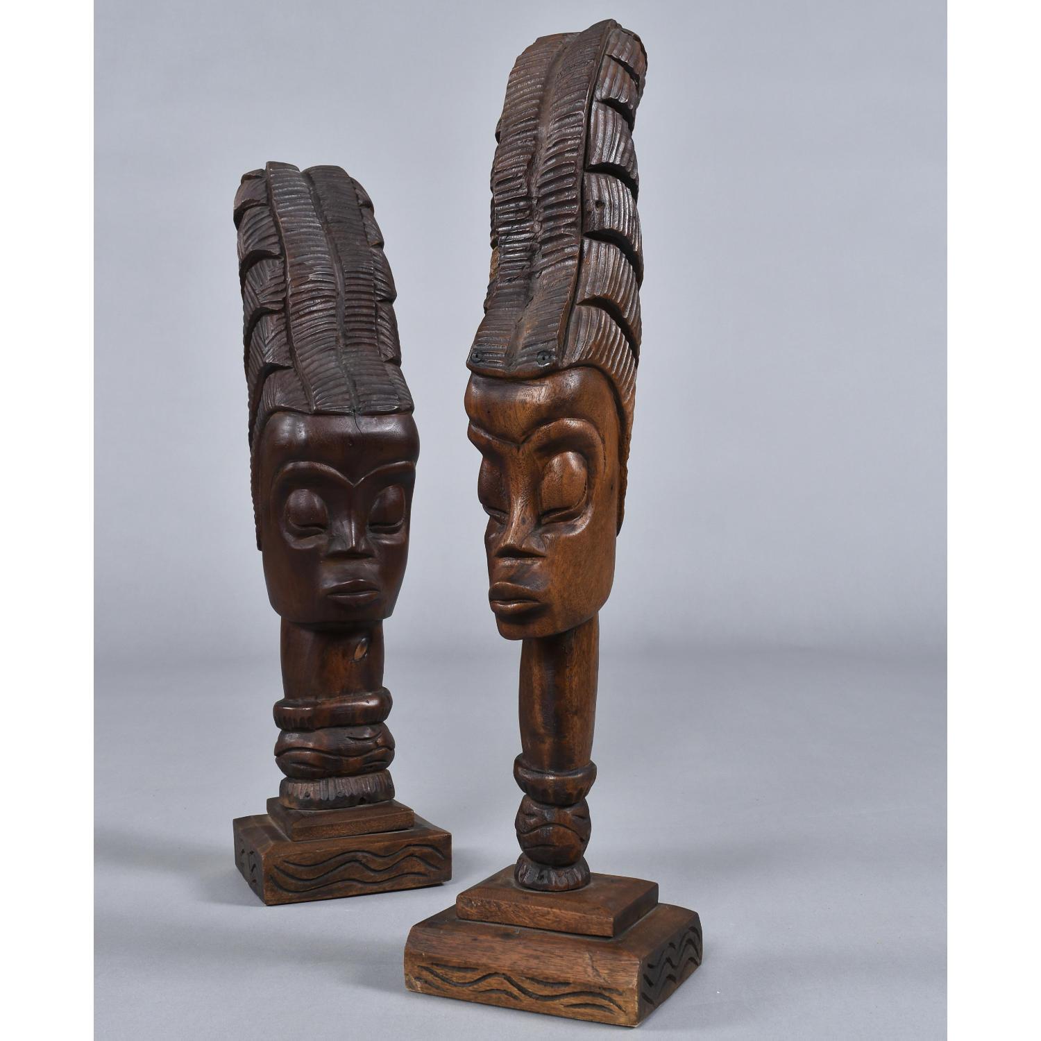 Paire de bustes africains sculptés à la main, 24 pouces en vente 2