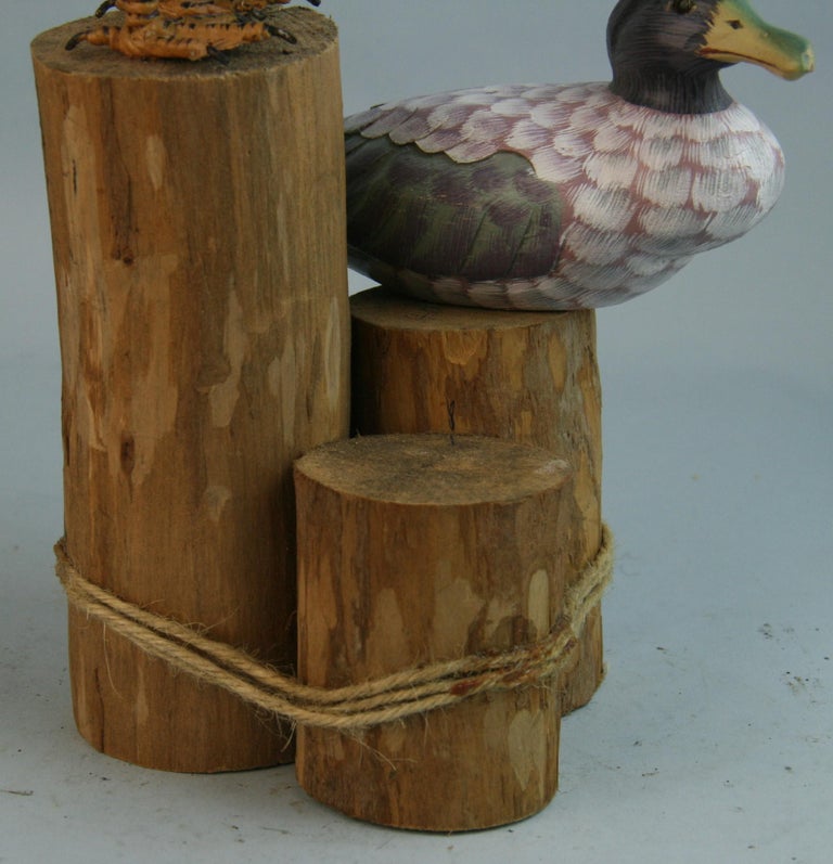 Pair Hand Carved and Painted Sea Birds on Wood Post For Sale 3