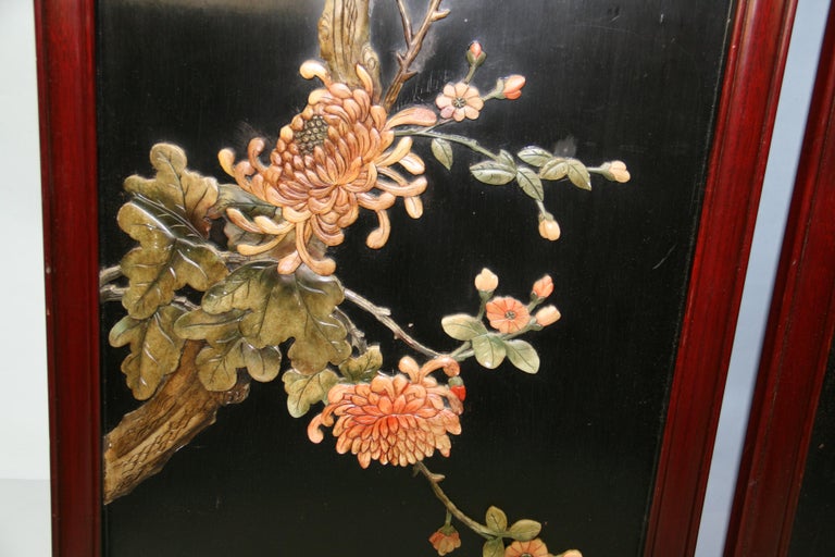 Pair Hand Carved Asian Soapstone Panels For Sale 8