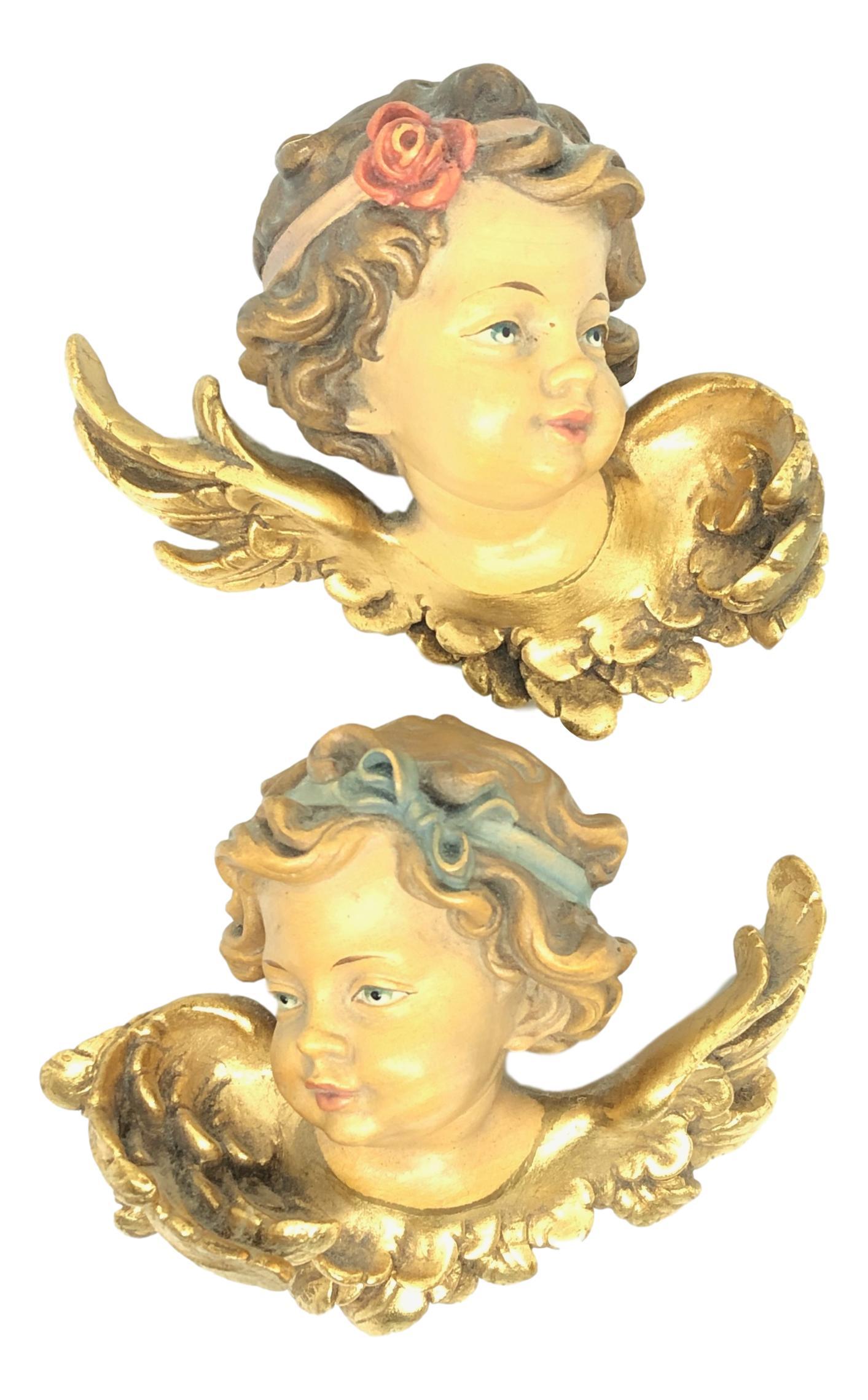 Wood Pair of Hand Carved Cherub Angel Head, Anri, Italy, 1960s