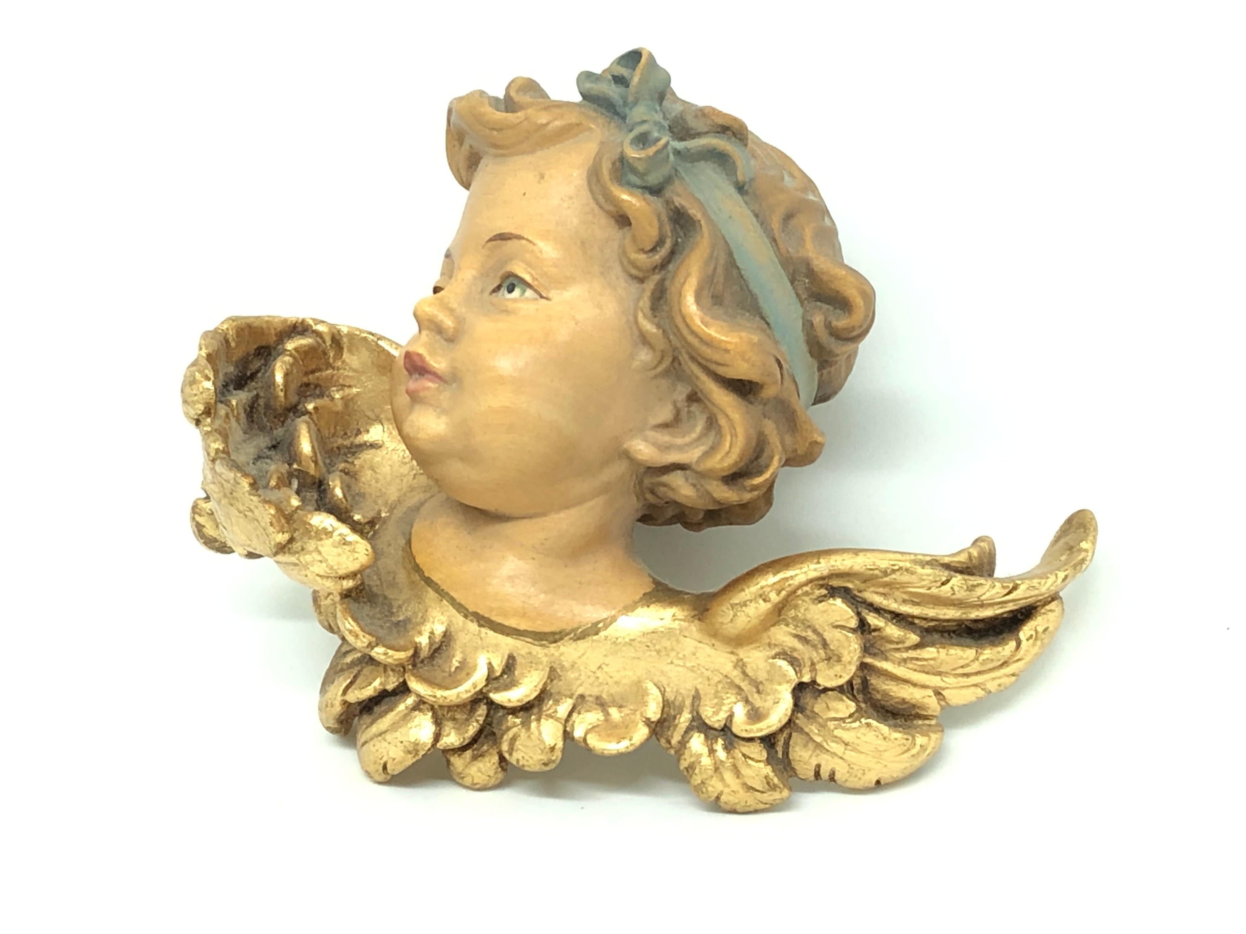 Pair of Hand Carved Cherub Angel Head, Anri, Italy, 1960s In Good Condition In Nuernberg, DE