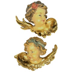 Pair of Hand Carved Cherub Angel Head, Anri, Italy, 1960s