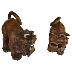 Pair Hand Carved Foo Dogs