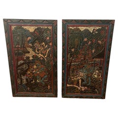 Pair Hand Carved Hand Painted Tibetan Deities