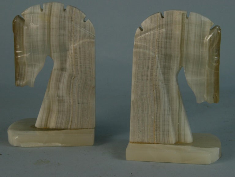 3-804 Hand carved onyx horse bookends.