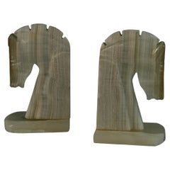 Vintage Pair Hand Carved Onyx Horse Bookends