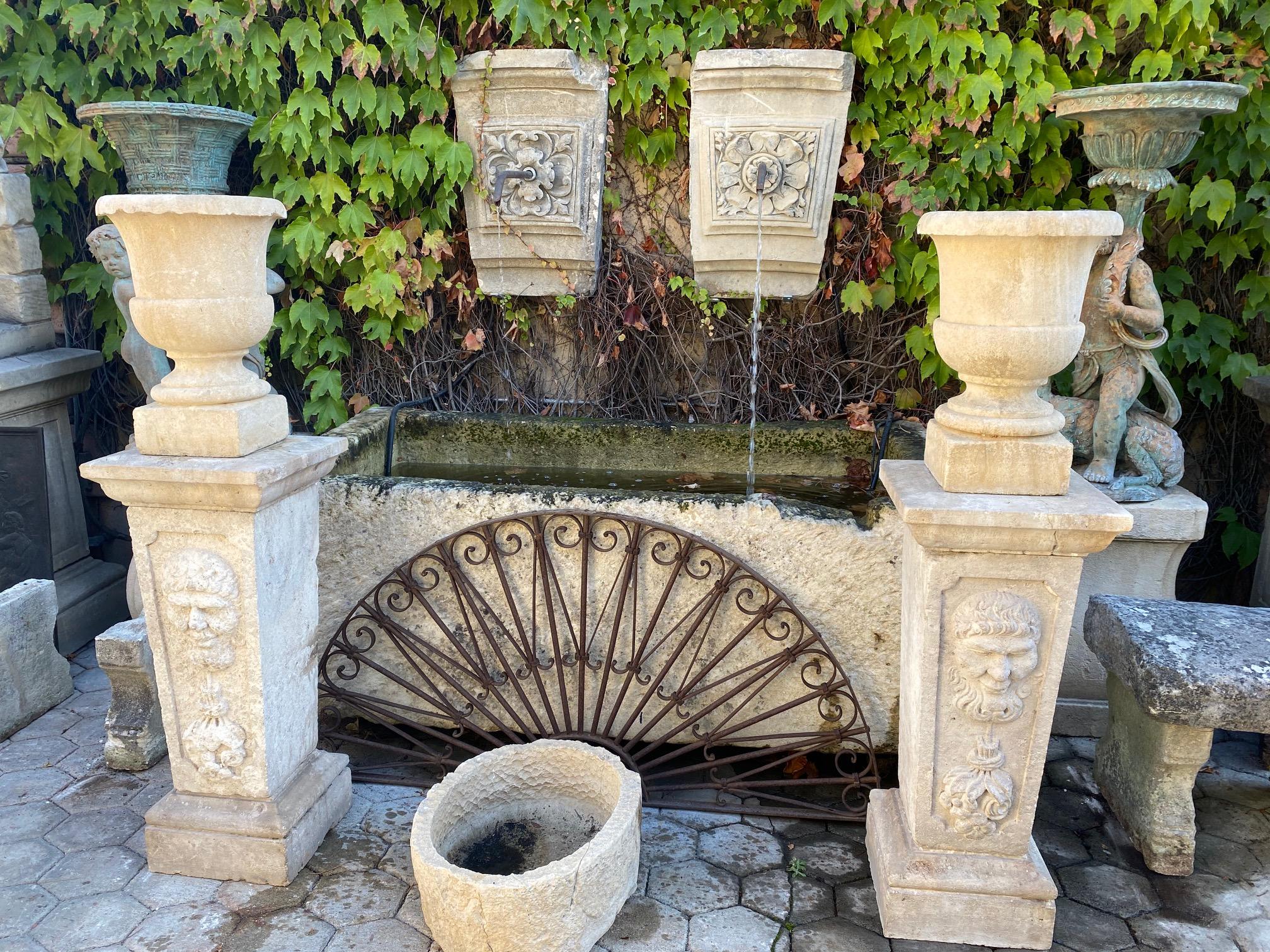 Pair hand carved stone pillar finials decorative urns vase rustic antiques LA CA . Pair 19th century hand carved stone finials urns vase shape to mount on garden post by a gate or simply using it as beautiful decorative element in an interior on a