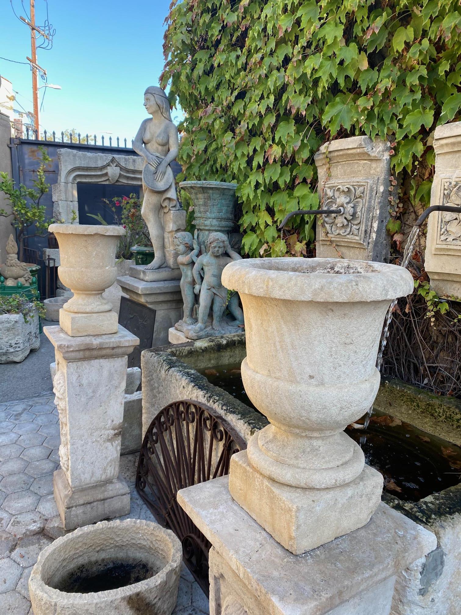 Pair Hand Carved Stone Pillar Finials Decorative Urns Vase Rustic Antiques LA CA For Sale 1