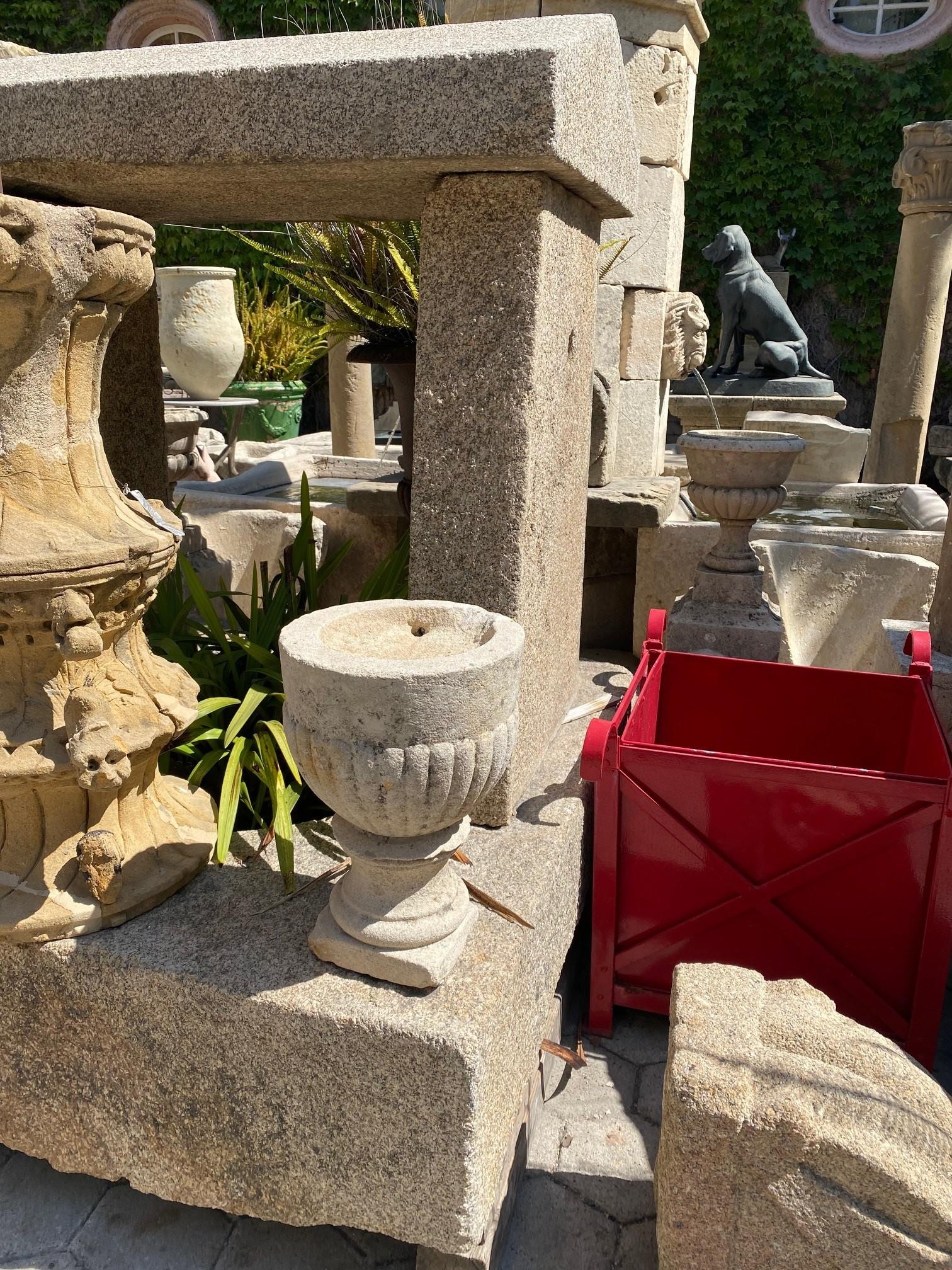 Pair Hand Carved Stone Pillar Finials Decorative Urns Vase Rustic Antiques LA CA 2
