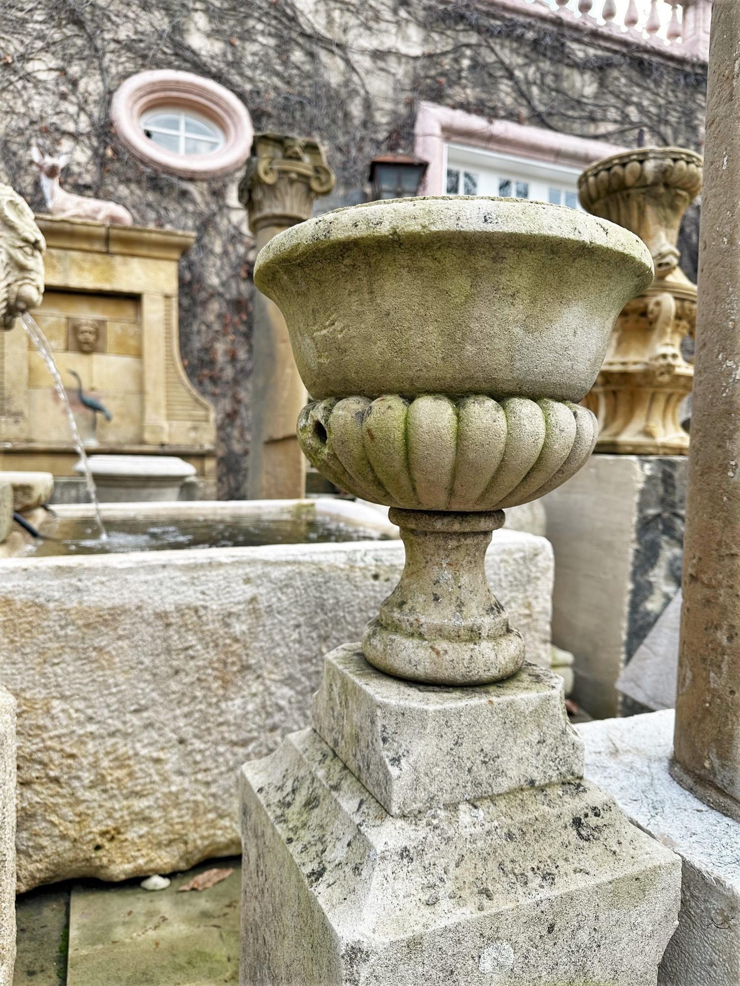 Pair Hand Carved Stone Pillar Finials Decorative Urns Vase Rustic Jardinières Ca For Sale 3