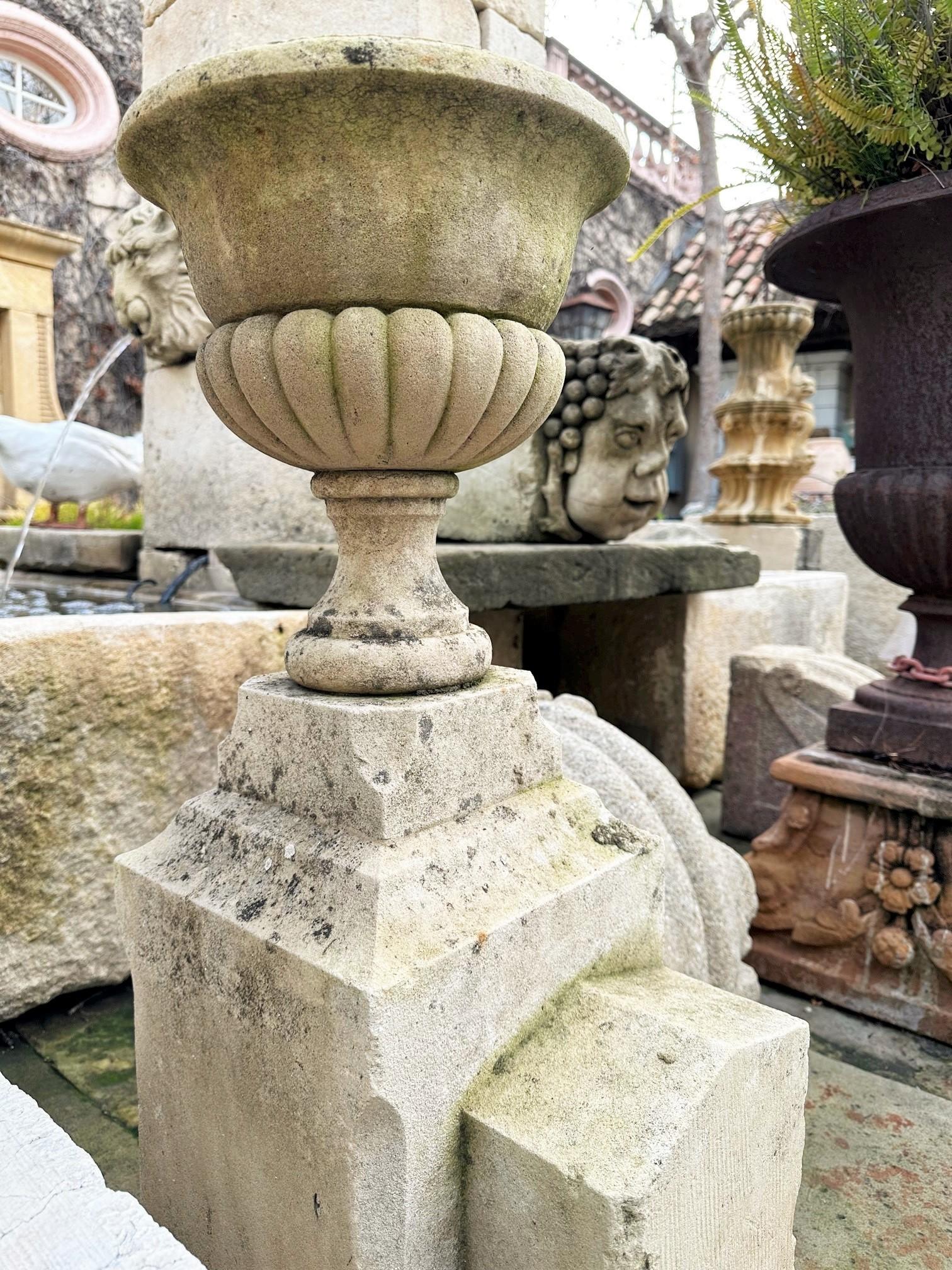 Pair Hand Carved Stone Pillar Finials Decorative Urns Vase Rustic Jardinières Ca For Sale 5