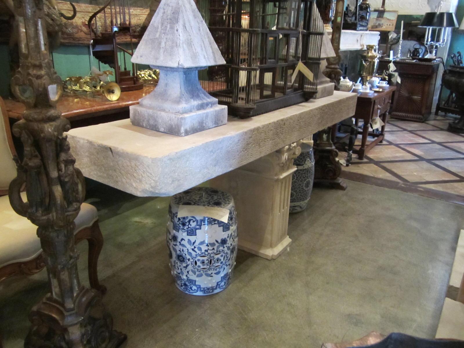 18th Century Hand Carved Stone Pyramid Finial Cap Base Pedestal Antiques, Pair Los Angeles CA For Sale