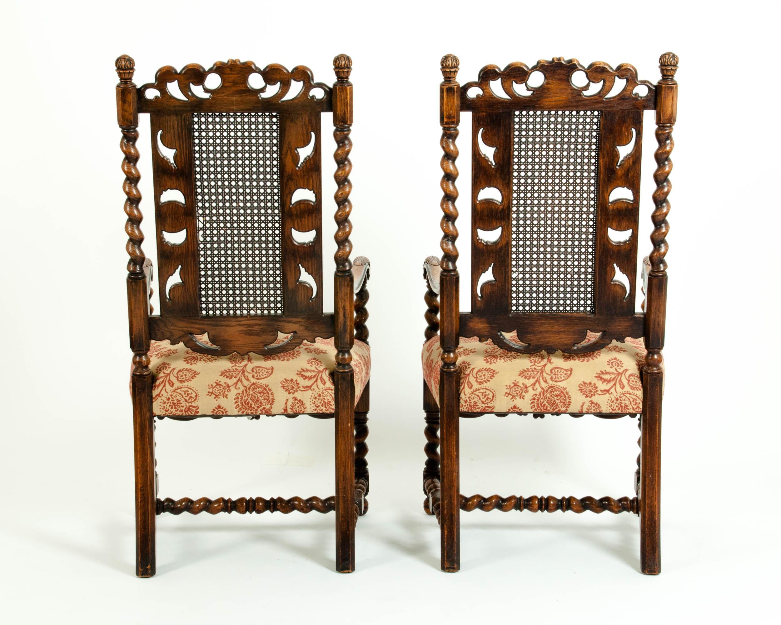 Pair  Hand Carved Walnut / Cane Back Armchairs / Corner Chairs 5