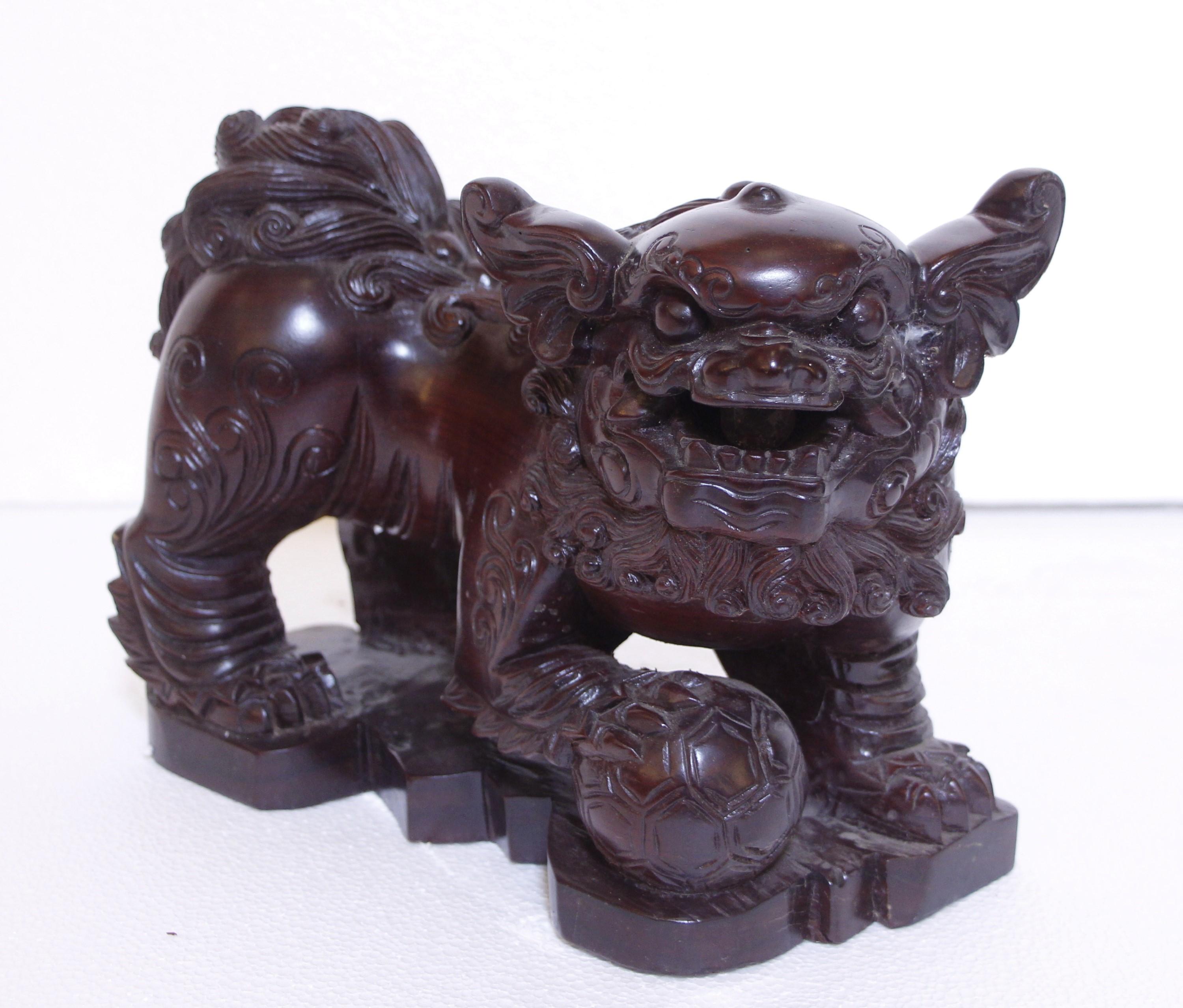 Pair Hand Carved Wood Cambodian Foo Dogs For Sale 3