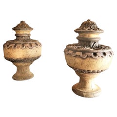 Pair Hand Carved Wood Finials Vase Shape Centerpiece Urns Antiques Los Angeles