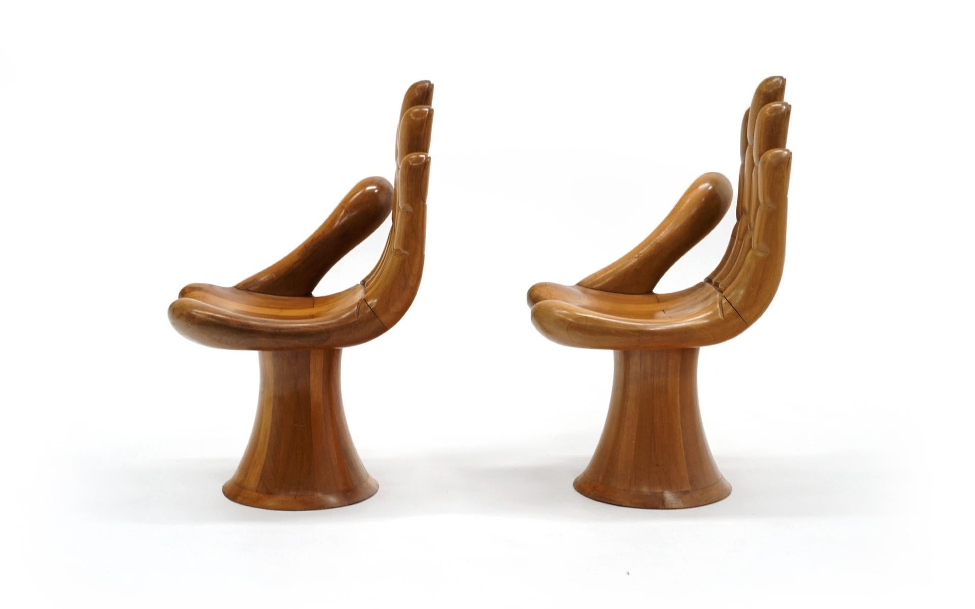 Pair Hand Chairs by Pedro Friedeberg, Solid Walnut, 1960's, Signed at