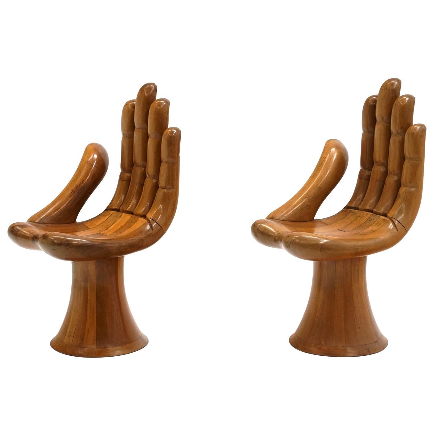 Pair Hand Chairs by Pedro Friedeberg, Solid Walnut, 1960's, Signed at
