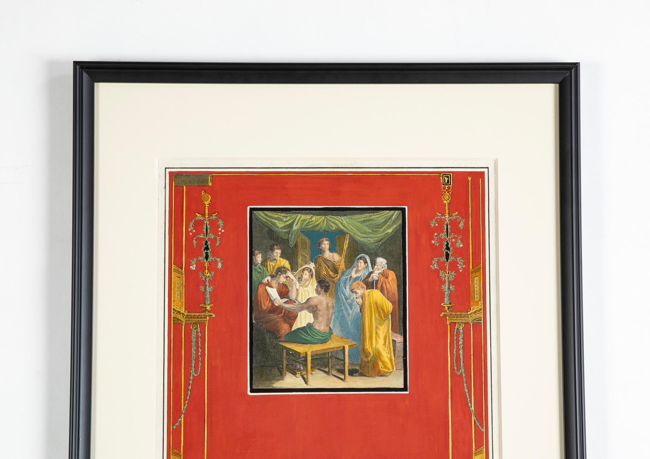 Pair Hand Colored Engravings of Roman Frescoes from Pompeii Circa 1800 For Sale 4