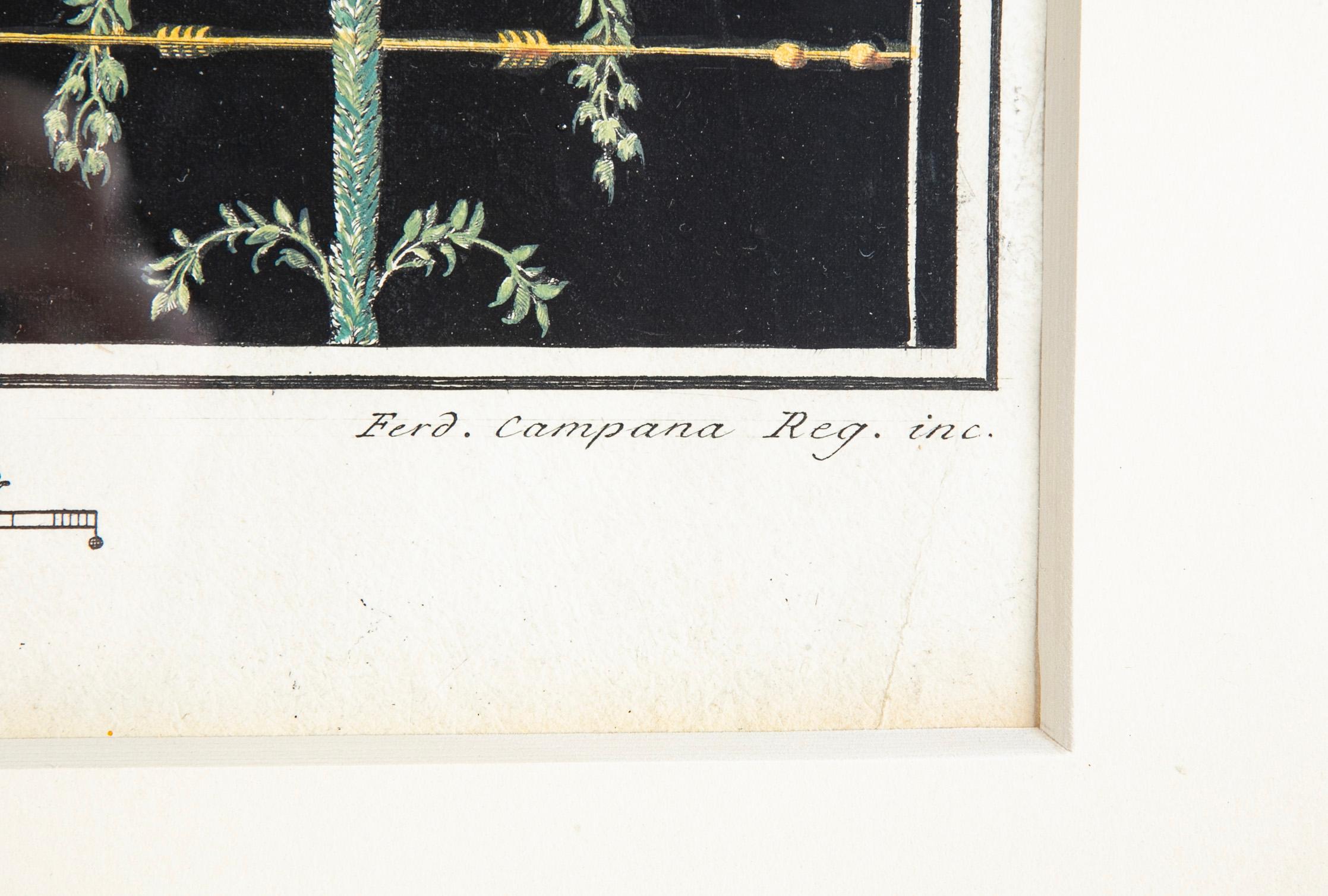 Pair Hand Colored Engravings of Roman Frescoes from Pompeii Circa 1800 For Sale 8