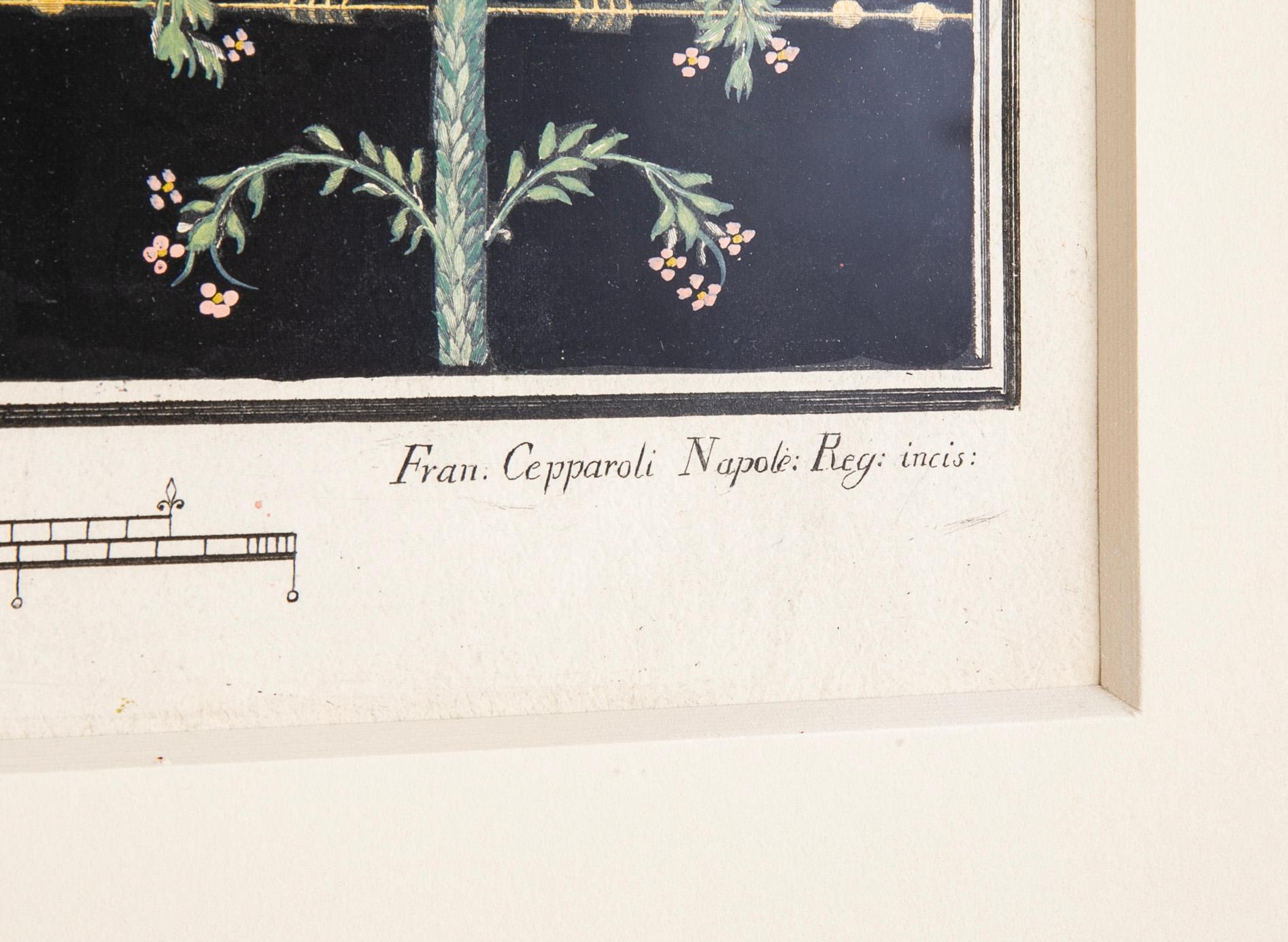 19th Century Pair Hand Colored Engravings of Roman Frescoes from Pompeii Circa 1800 For Sale