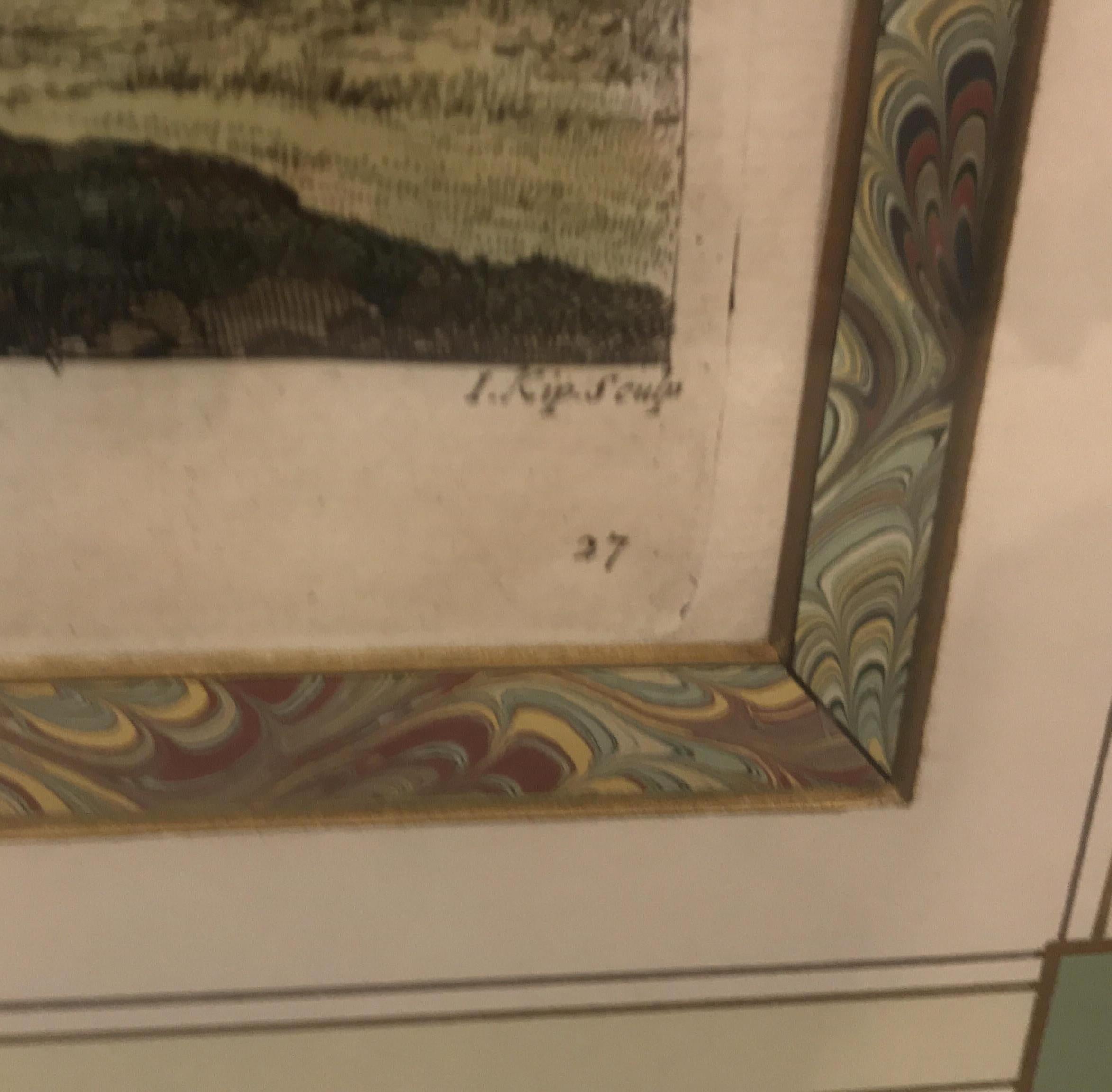 Pair Hand Colored Engravings Views of the Queens Palaces by Johannes Kip, 1707 7