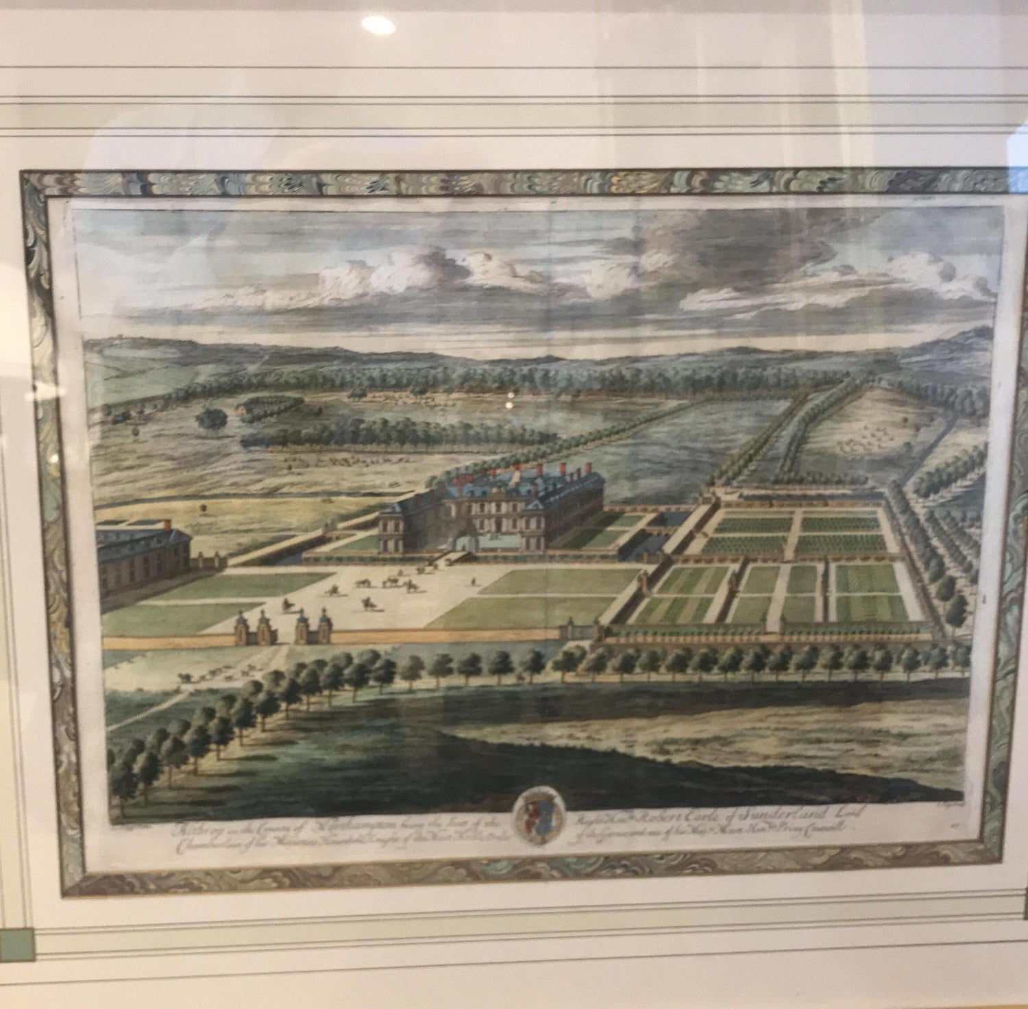Pair Hand Colored Engravings Views Of The Queens Palaces By