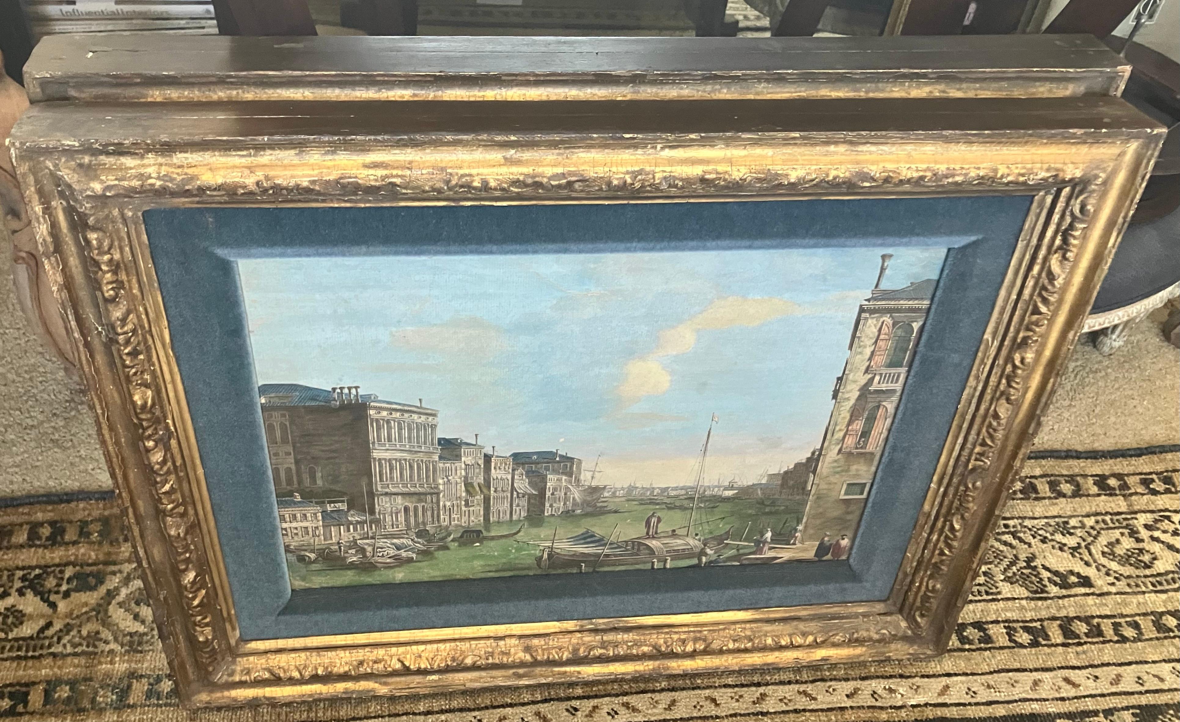 Hand-Carved Pair Hand-Colored Venetian Engravings after Canaletto For Sale