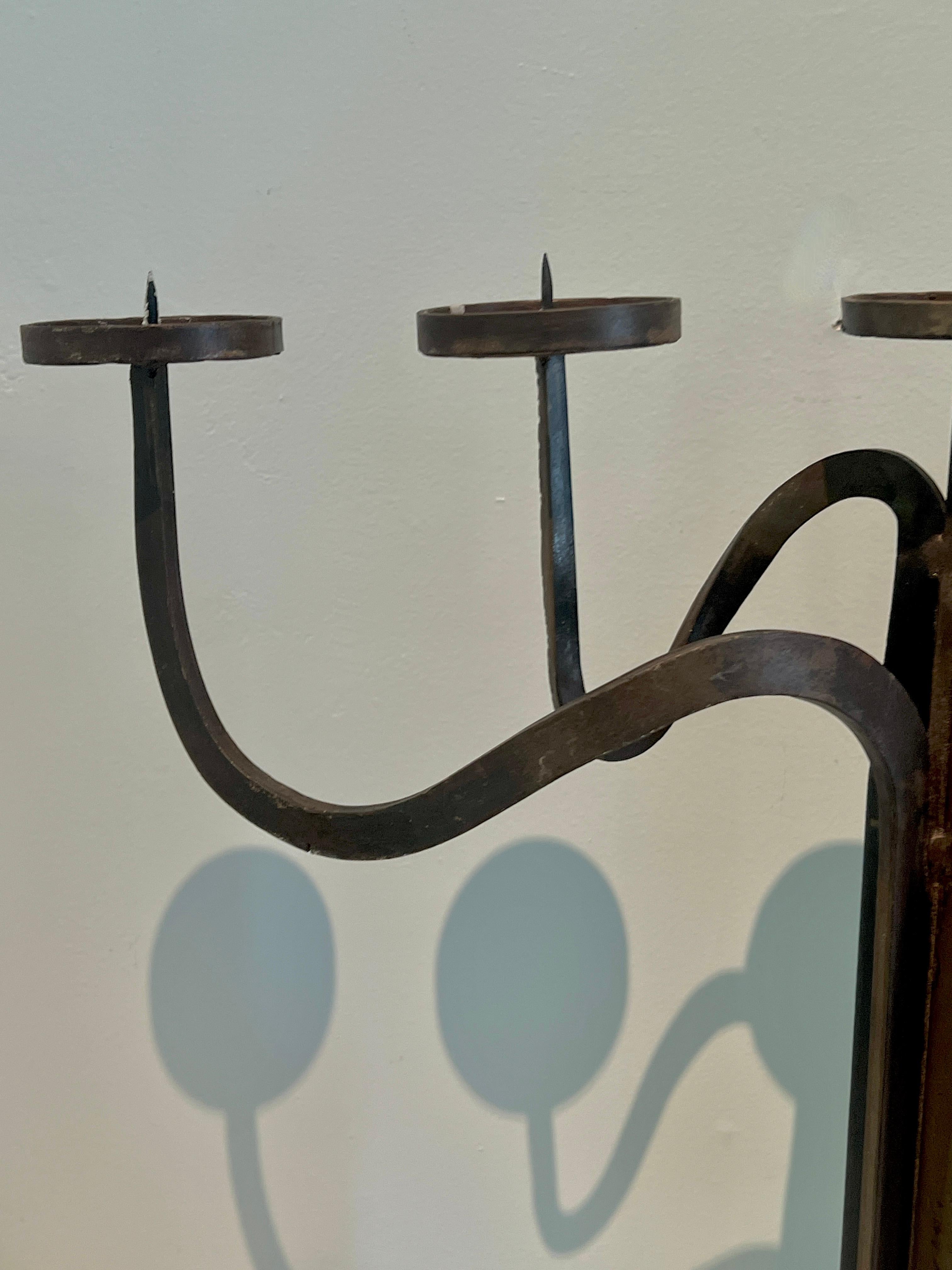 Pair Hand Crafted Brutalist Iron Candelabra With 5 Candle Holders For Sale 6