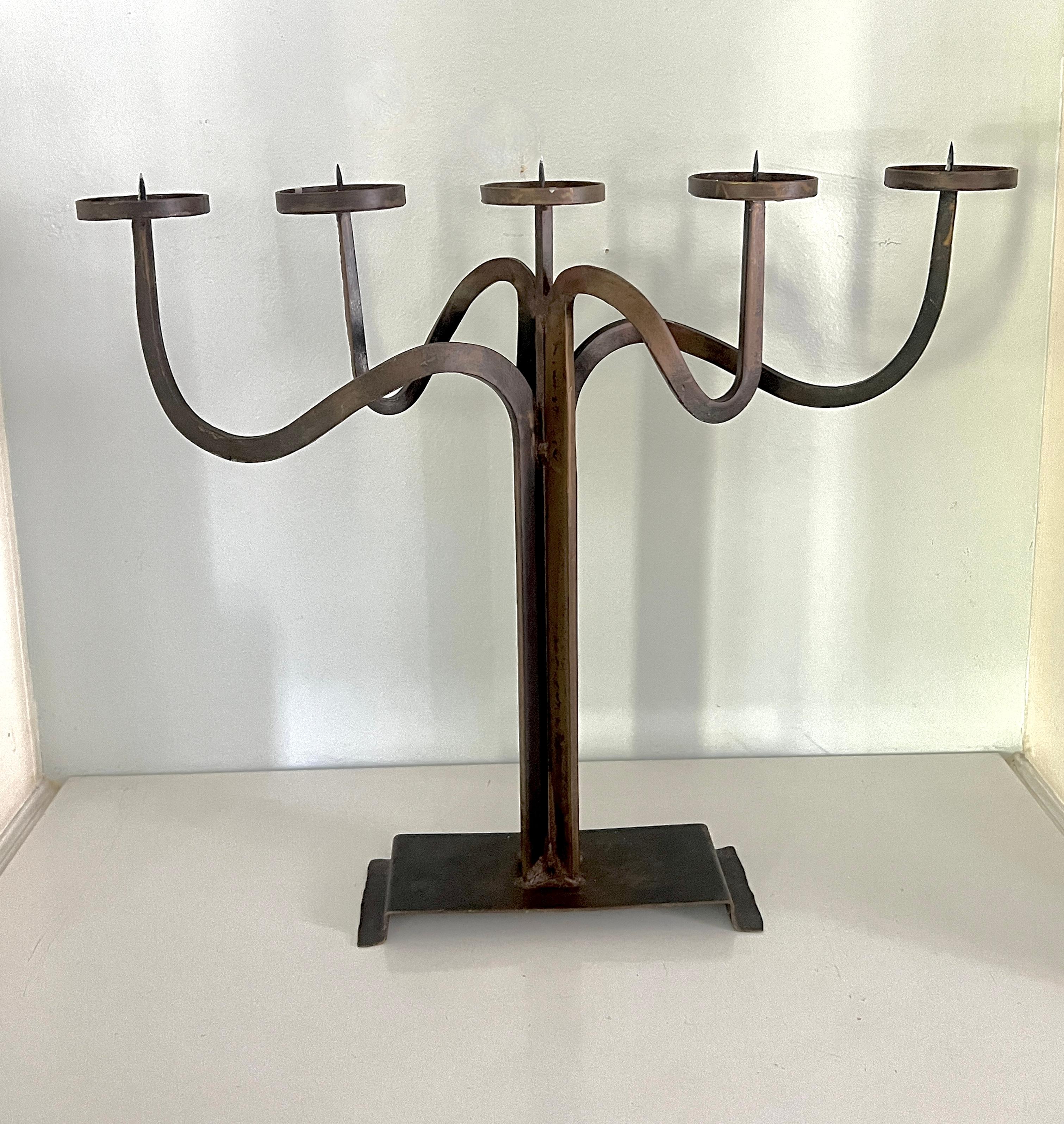 Pair Hand Crafted Brutalist Iron Candelabra With 5 Candle Holders For Sale 7