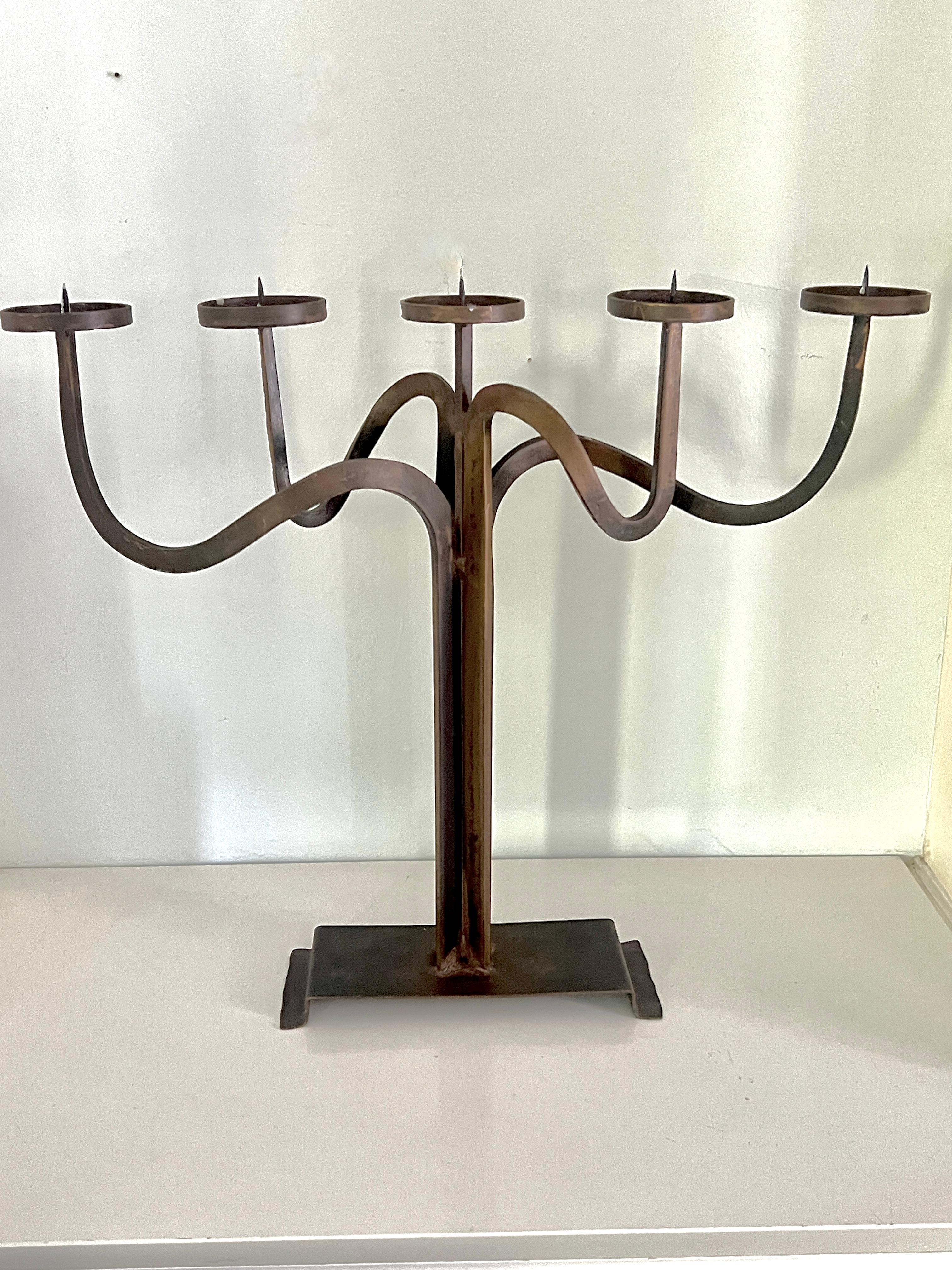 Pair Hand Crafted Brutalist Iron Candelabra With 5 Candle Holders For Sale 10