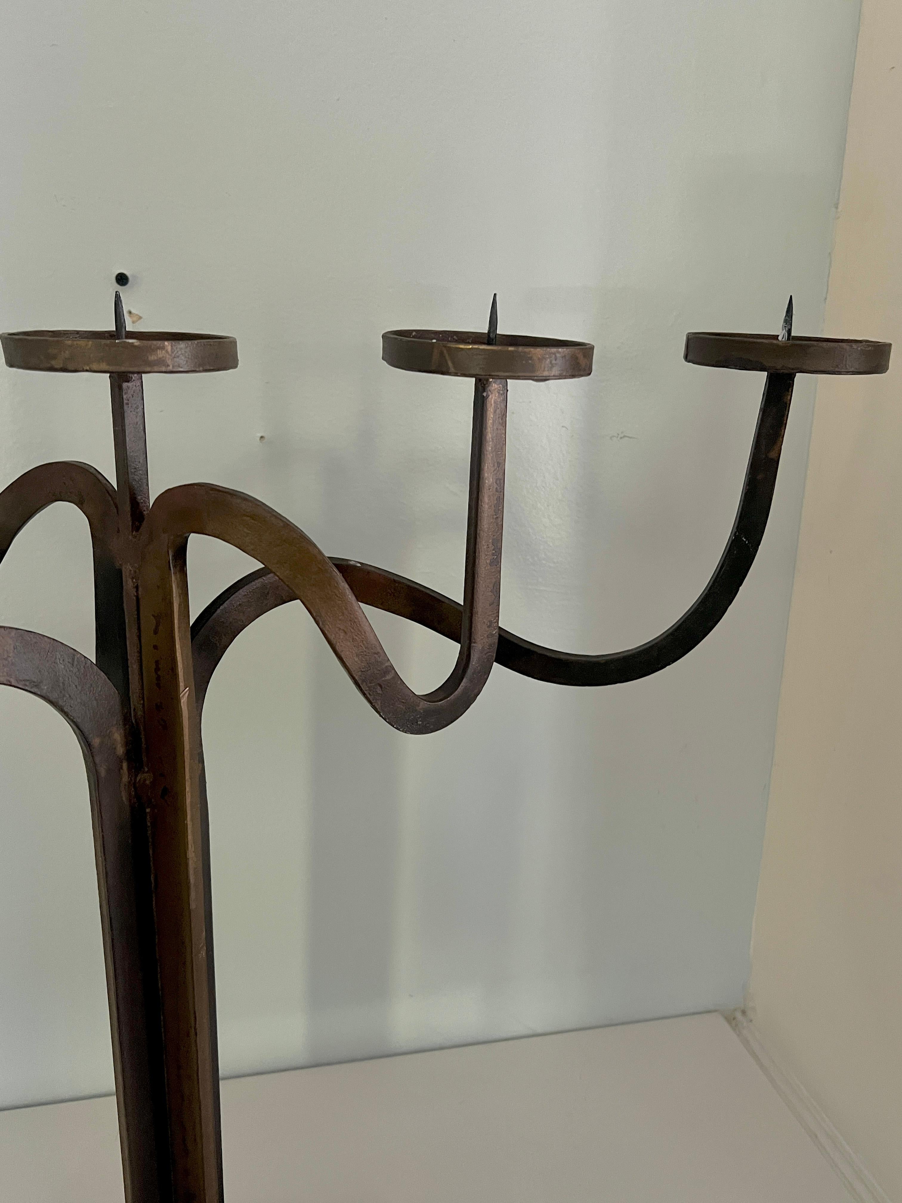 Pair Hand Crafted Brutalist Iron Candelabra With 5 Candle Holders For Sale 11