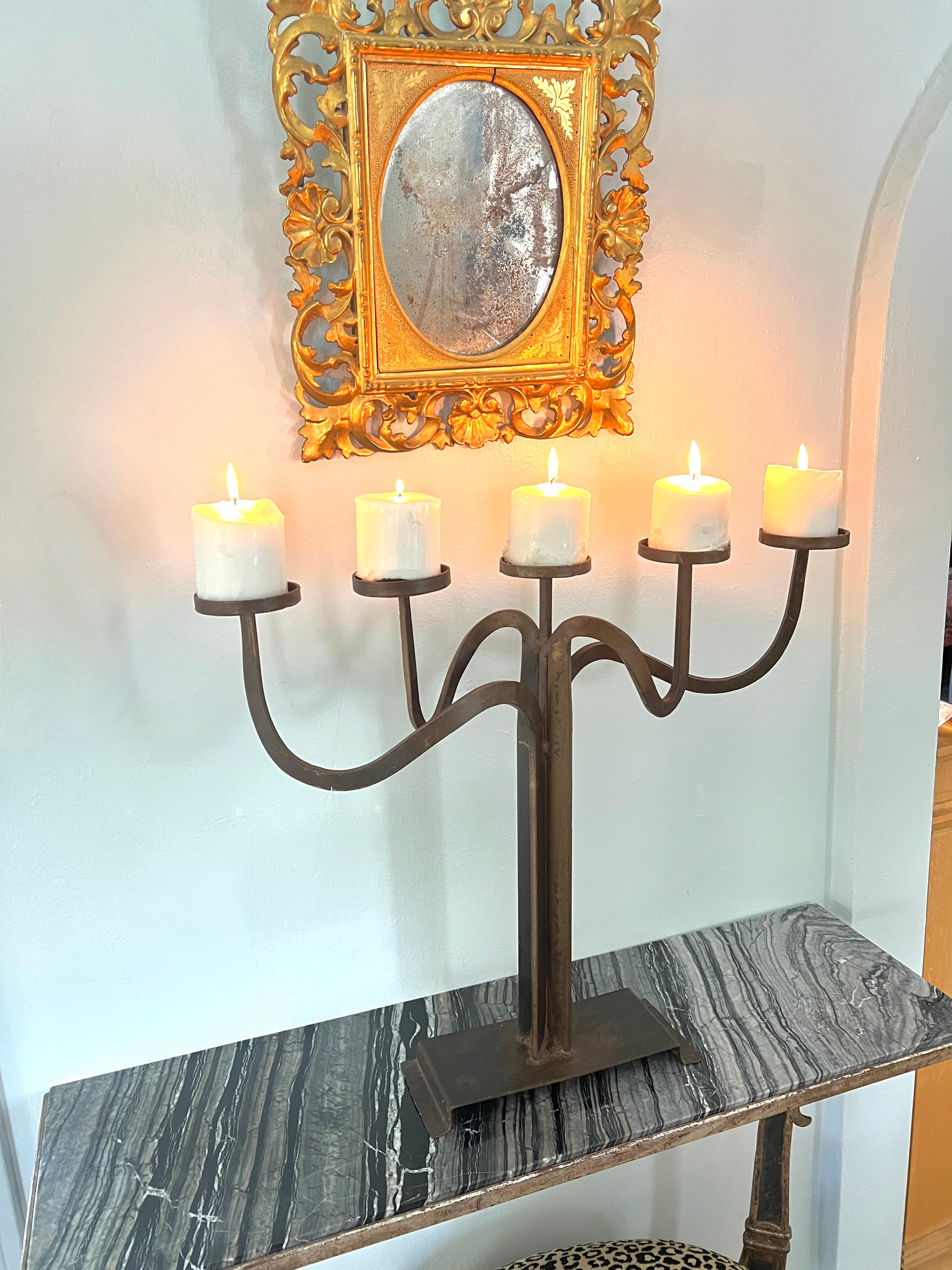 Pair Hand Crafted Brutalist Iron Candelabra With 5 Candle Holders For Sale 12