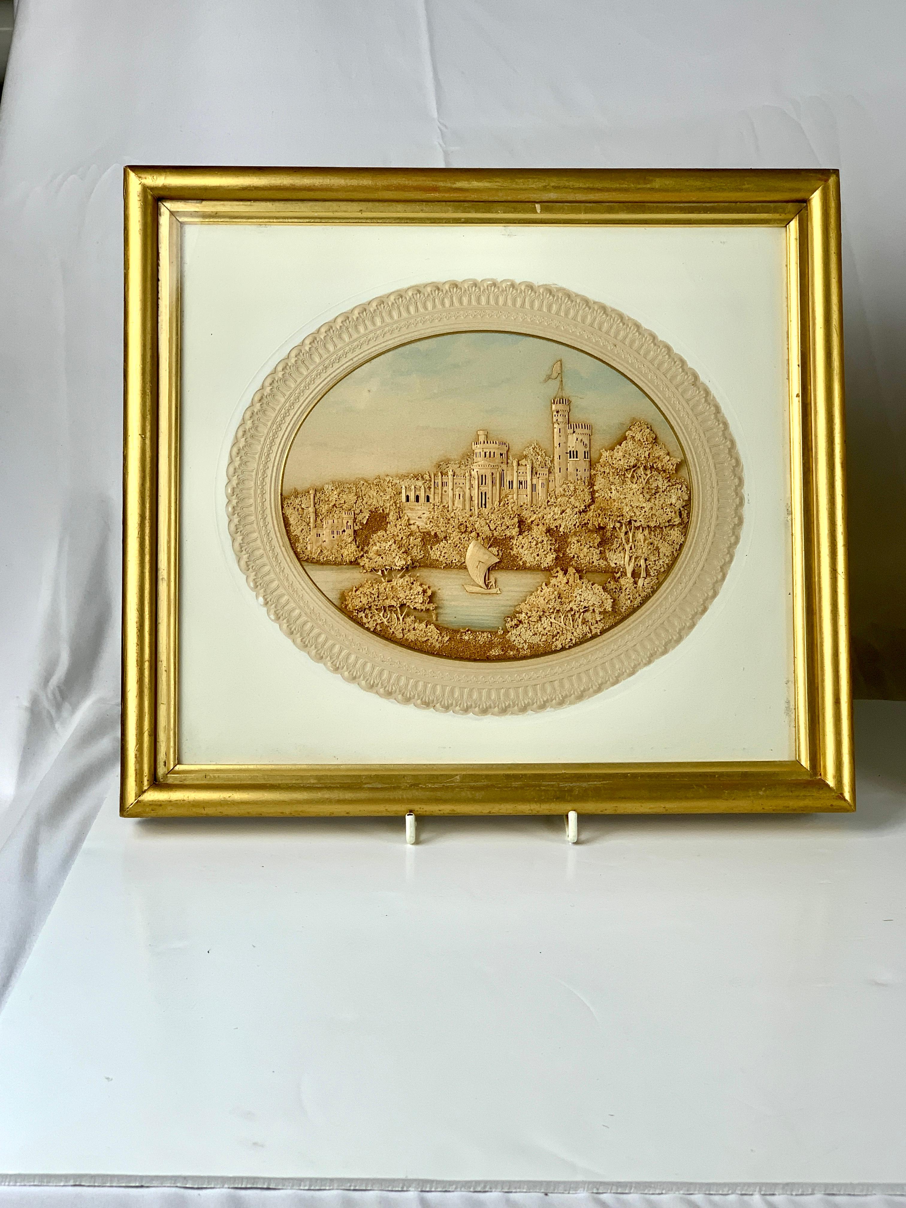 Romantic Pair Hand Crafted Corkwork Dioramas with Scenes of English Castles Circa 1840 For Sale
