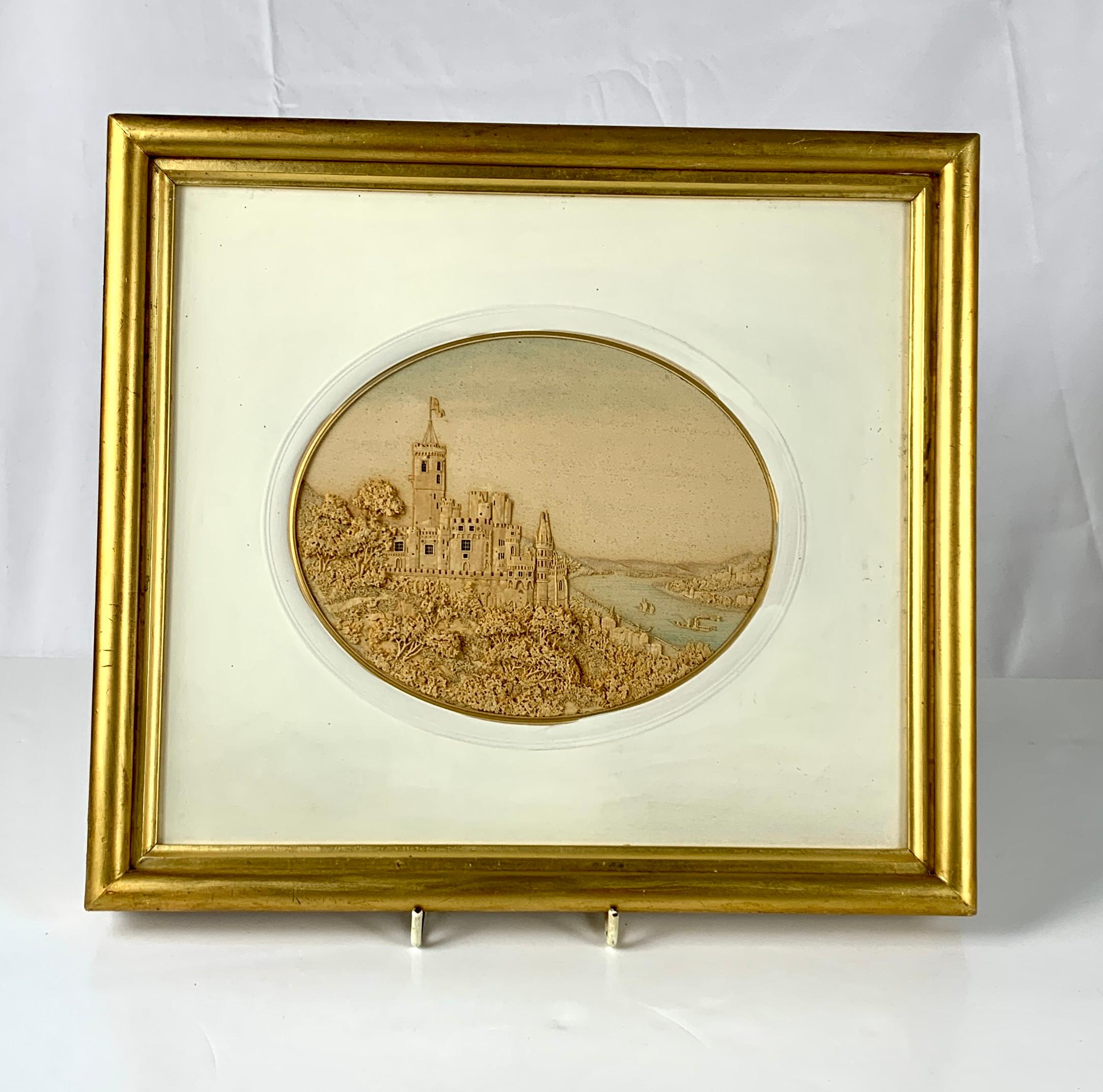 Carved Pair Hand Crafted Corkwork Dioramas with Scenes of English Castles Circa 1840 For Sale