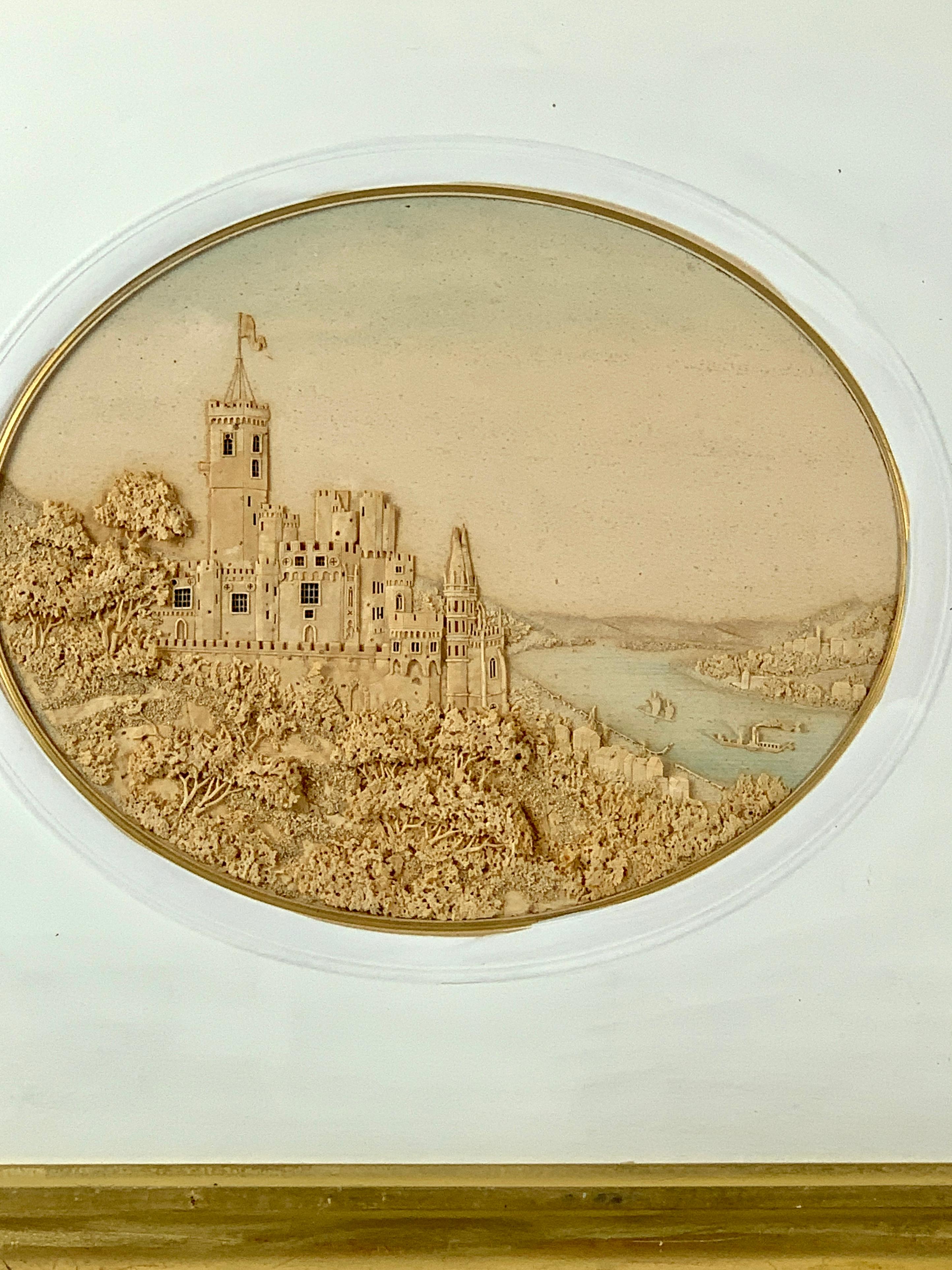 Pair Hand Crafted Corkwork Dioramas with Scenes of English Castles Circa 1840 In Good Condition For Sale In Katonah, NY