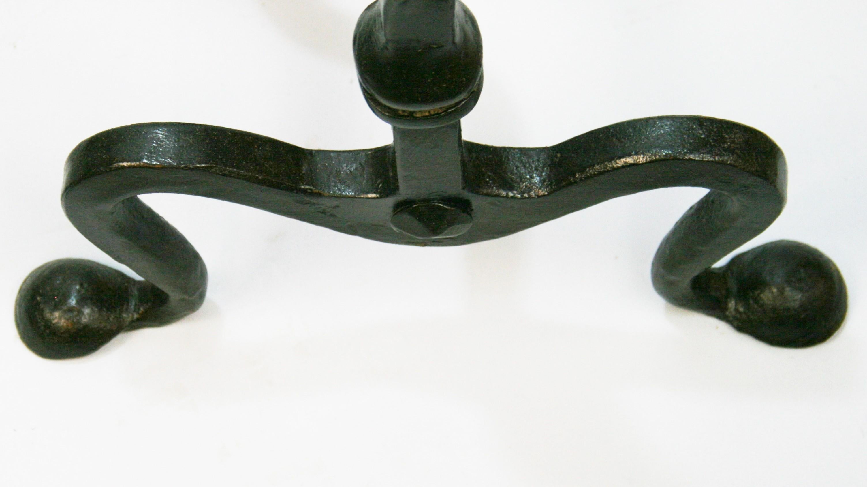 Pair Antique Andirons   Wrought Iron Birdcage Finial and Penny Feet  Circa 1860 For Sale 4