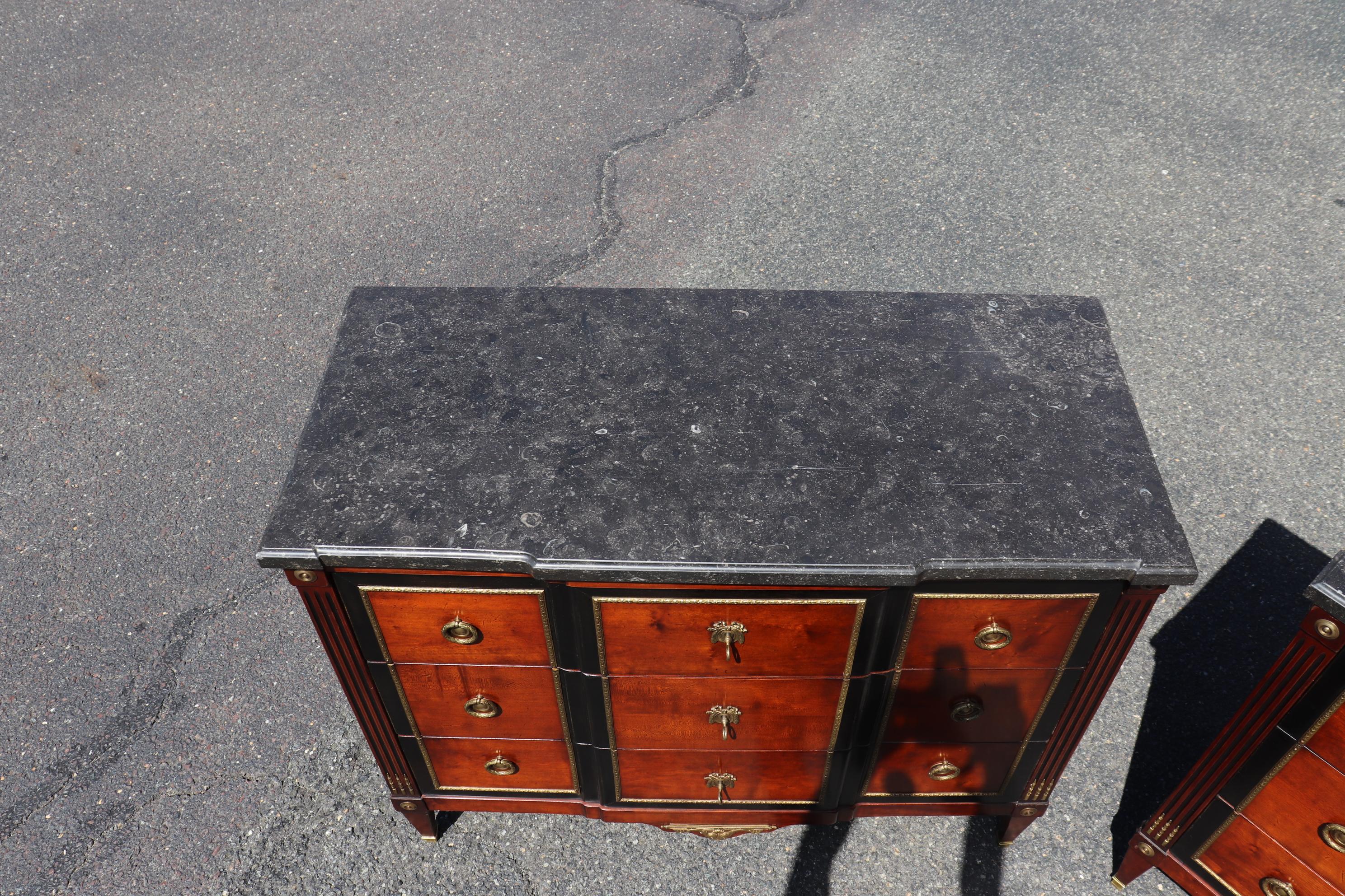 Pair Hand-Made Custom French Bronze Mounted Cherry and Ebonized Commodes In Good Condition For Sale In Swedesboro, NJ